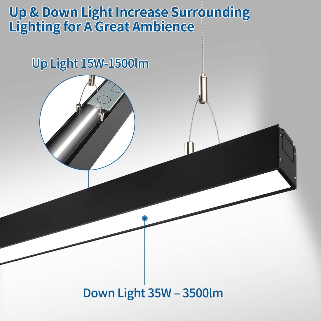 Dakason 4Ft Linkable Led Linear Light, 35W Down And 15W Up Light, 3/4/5000K Cct Selectable, Commercial Linear Lighting Fixture F