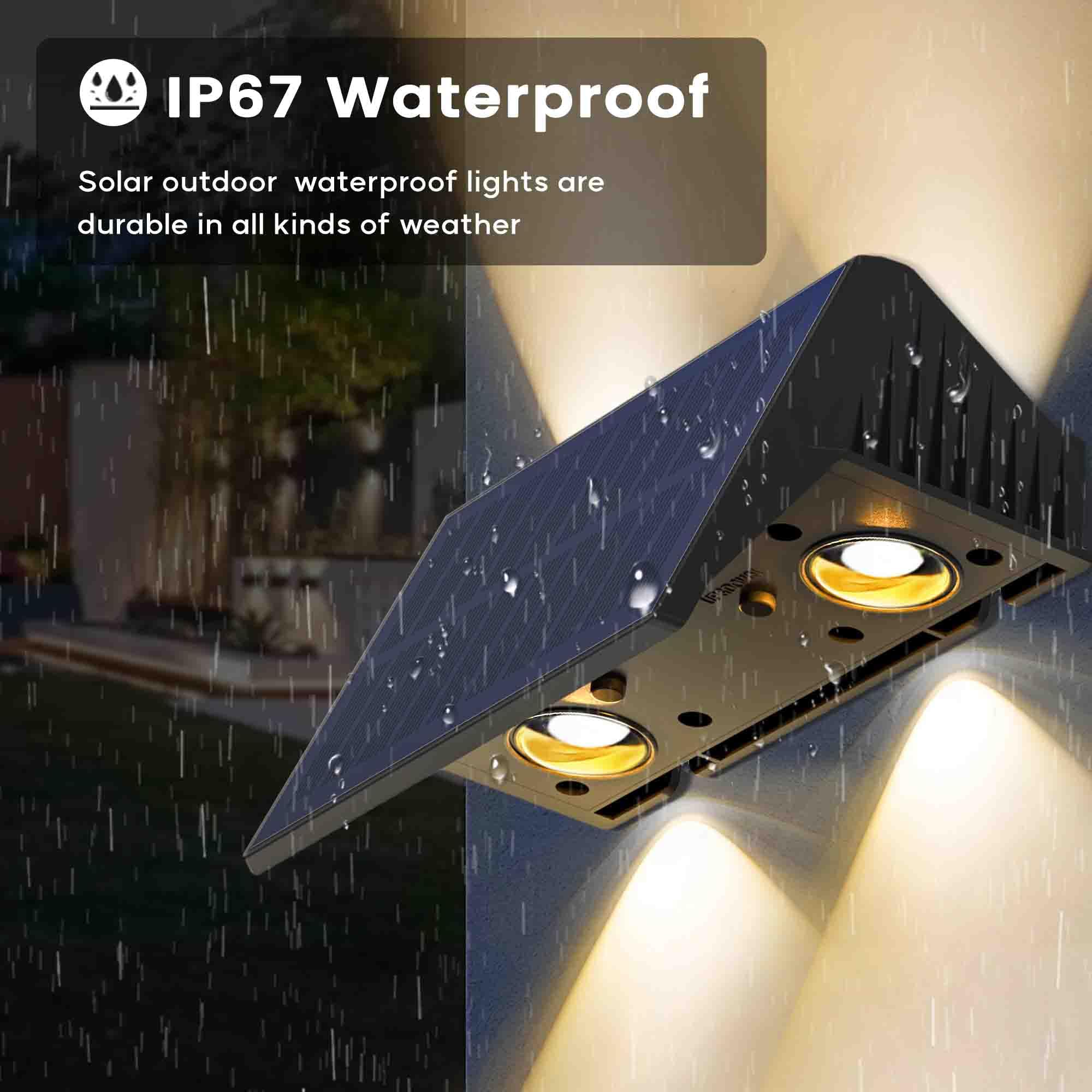 Fence Lights Solar Powered, 4-Pack Solar Fence Lights Up/Down Flexible Buttons, Ip67 Waterproof For Outdoor, 100Lm Bright, Auto