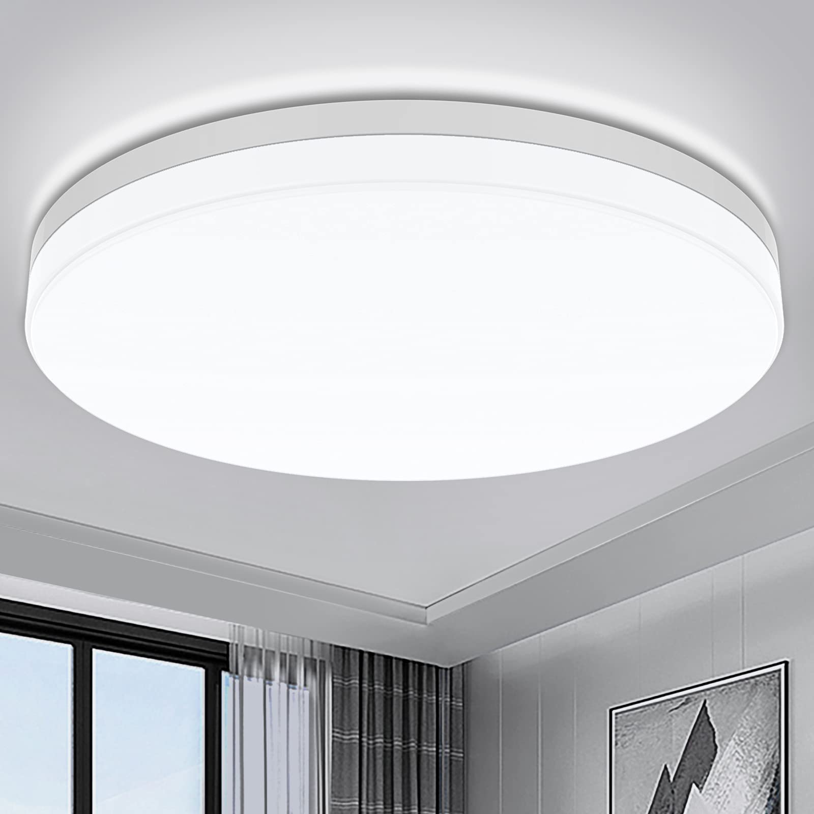 Airand LED Ceiling Light Fixture 18W 1650LM 9.5in Waterproof Round Daylight White ABS+PC for Kitchen, Bedroom, Living Room