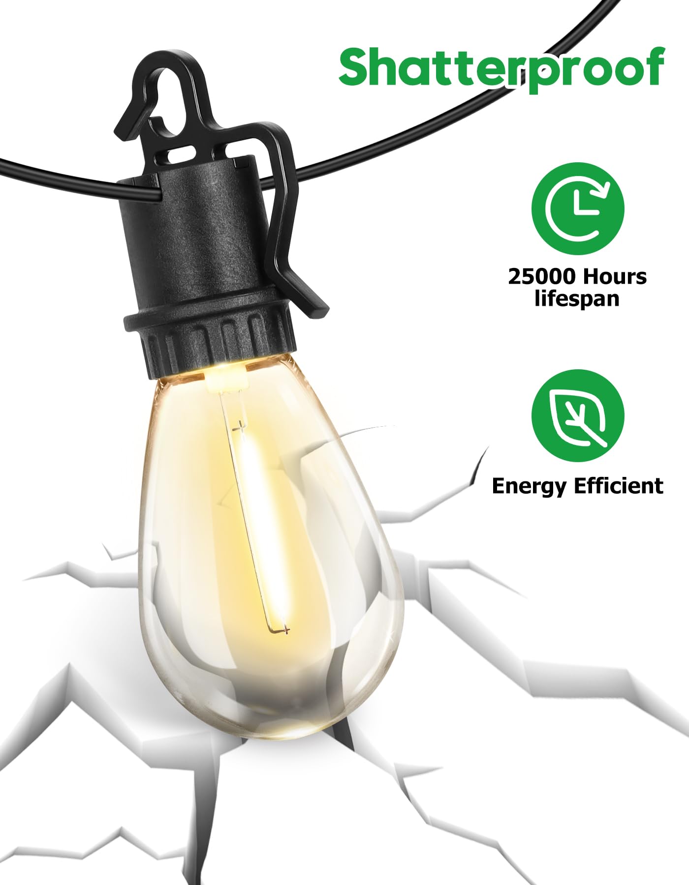 TDLOL Outdoor String Lights, 100FT, 35 Shatterproof Edison Bulbs, Dimmable, IP55 Waterproof, Model GYPC-O32LAU