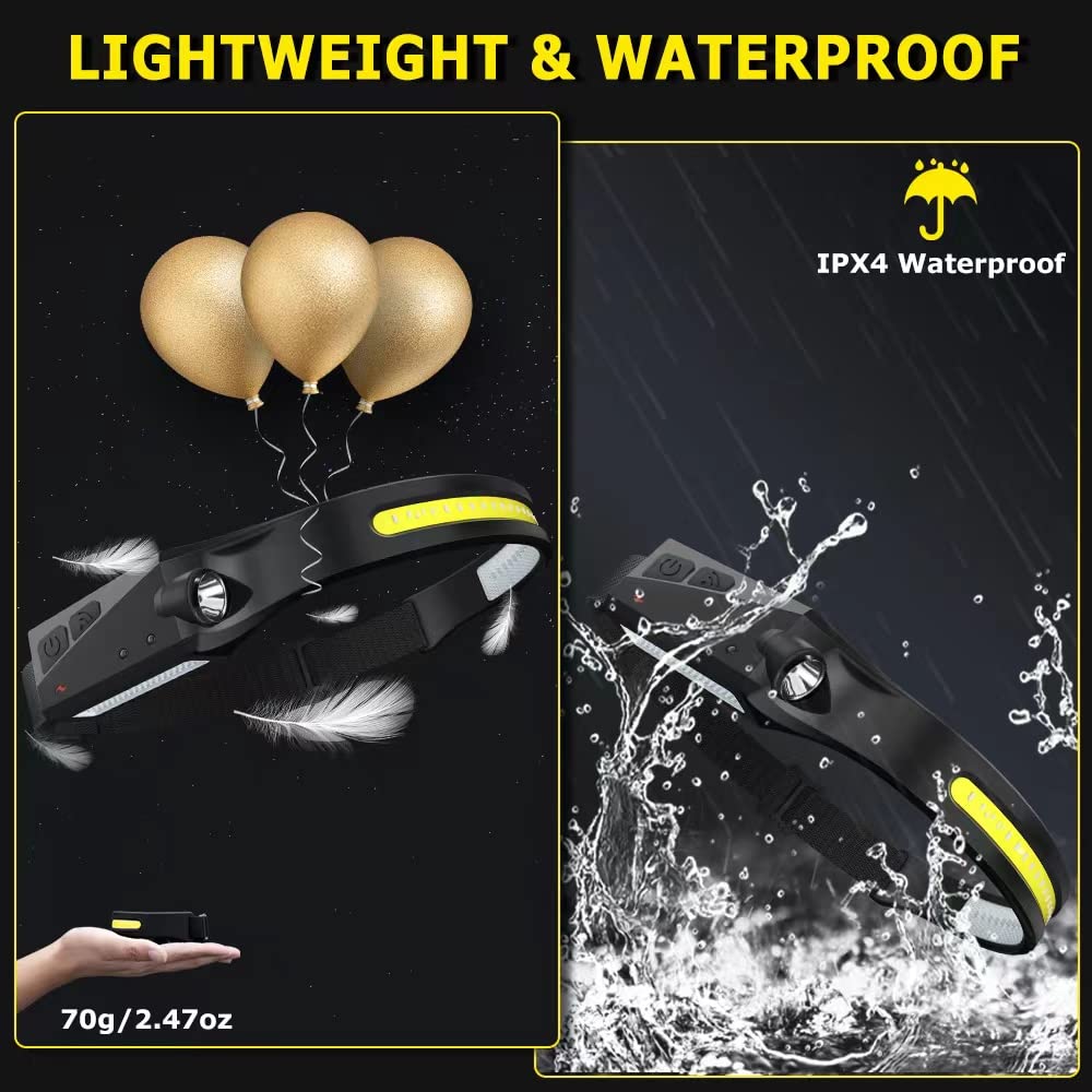 Rechargeable Headlamp 3Pcs, 230 Wide Beam Head Lamp, Motion Sensor Led Headlamp Rechargeable, 5Mode Bright Headlamps For Adults,