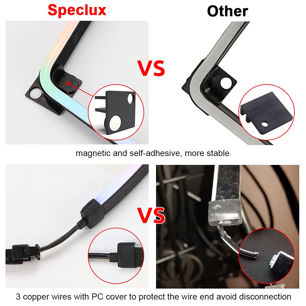 Speclux NEON Addressable RGB LED Strip, 2x15.7inch, WS2812, 3-pin 5V, with Magnetic Brackets, Model BS-PC028-28