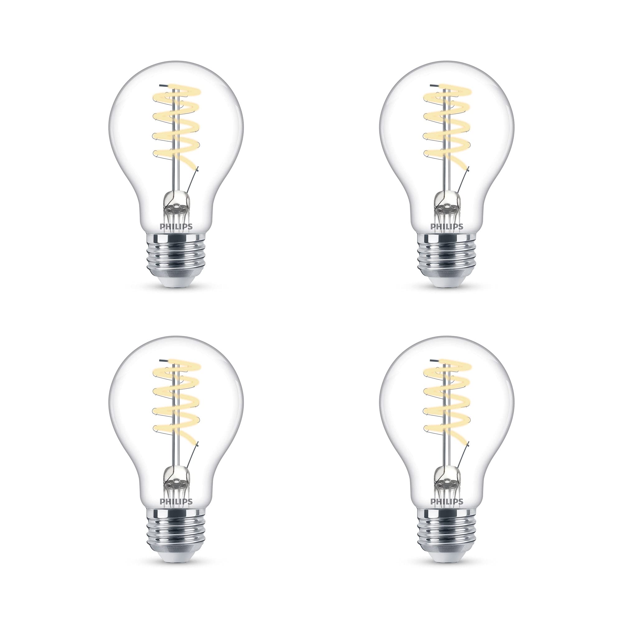 PHILIPS LED Vintage A19 Bulbs, Dimmable, 500 Lumen, Soft White, 5.5W=40W, Glass, 4-Pack, Model 565788