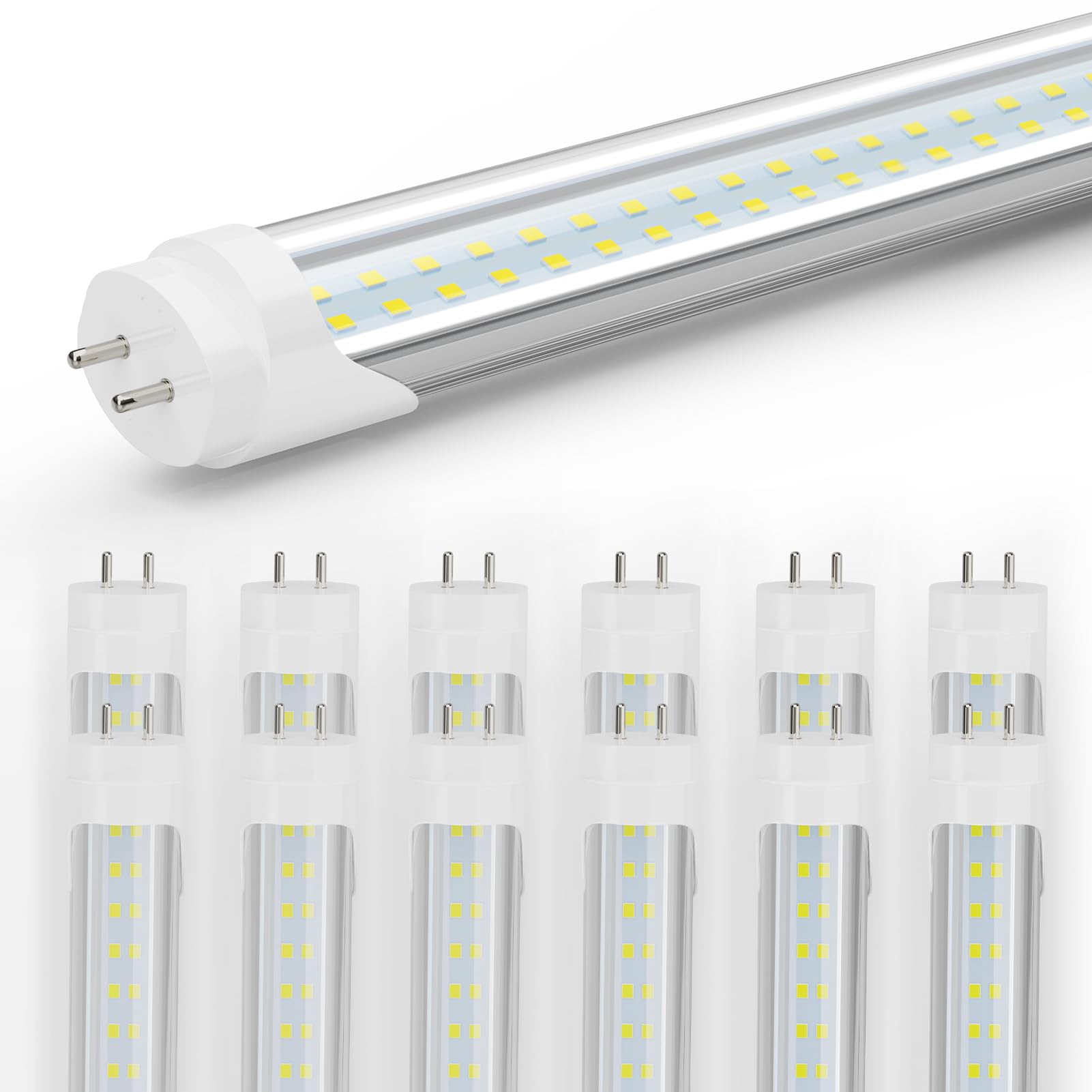 Reisener 4Ft Led Light Bulbs, Type A+B, 24W 3120 Lumen, 65W Equivalent, 6500K Bright White, T8 T10 T12 4 Foot Fluorescent Replac