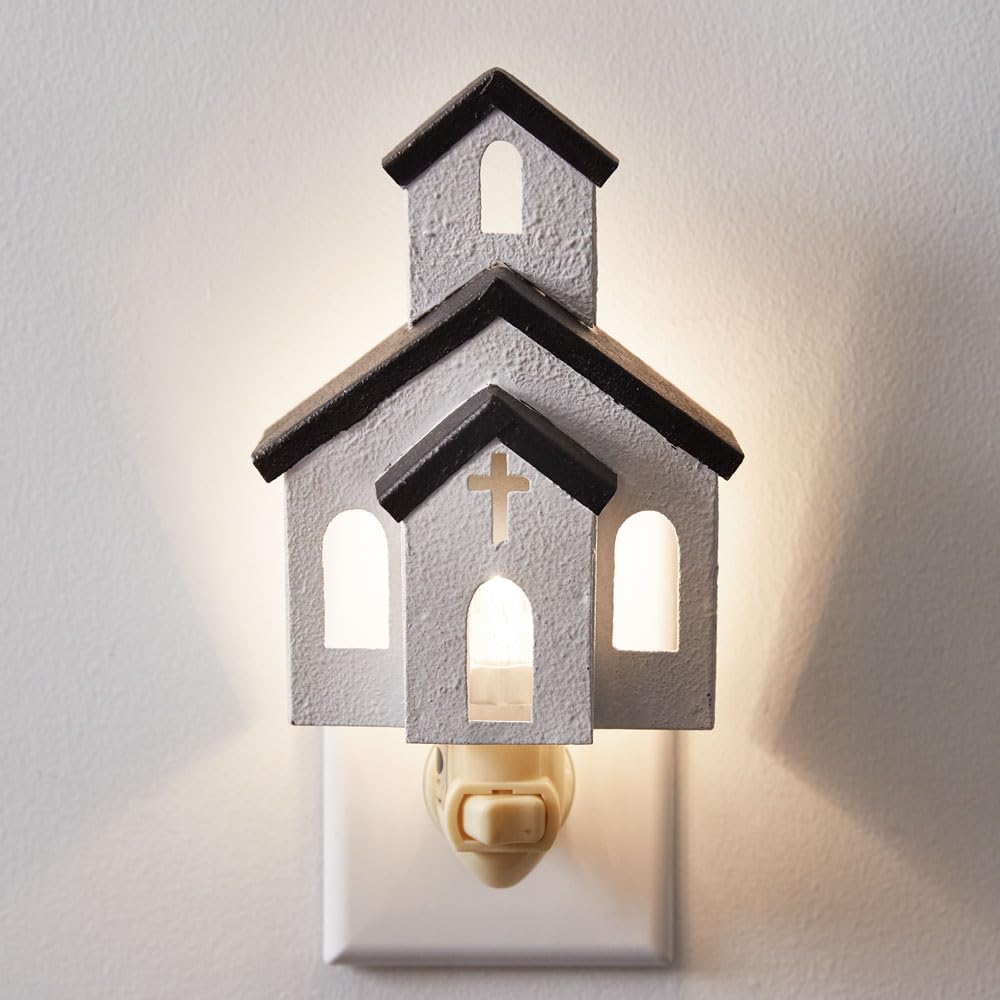 CTW Home Collection Church Night Light, 6-inch Height, White, Plastic, Model 370971