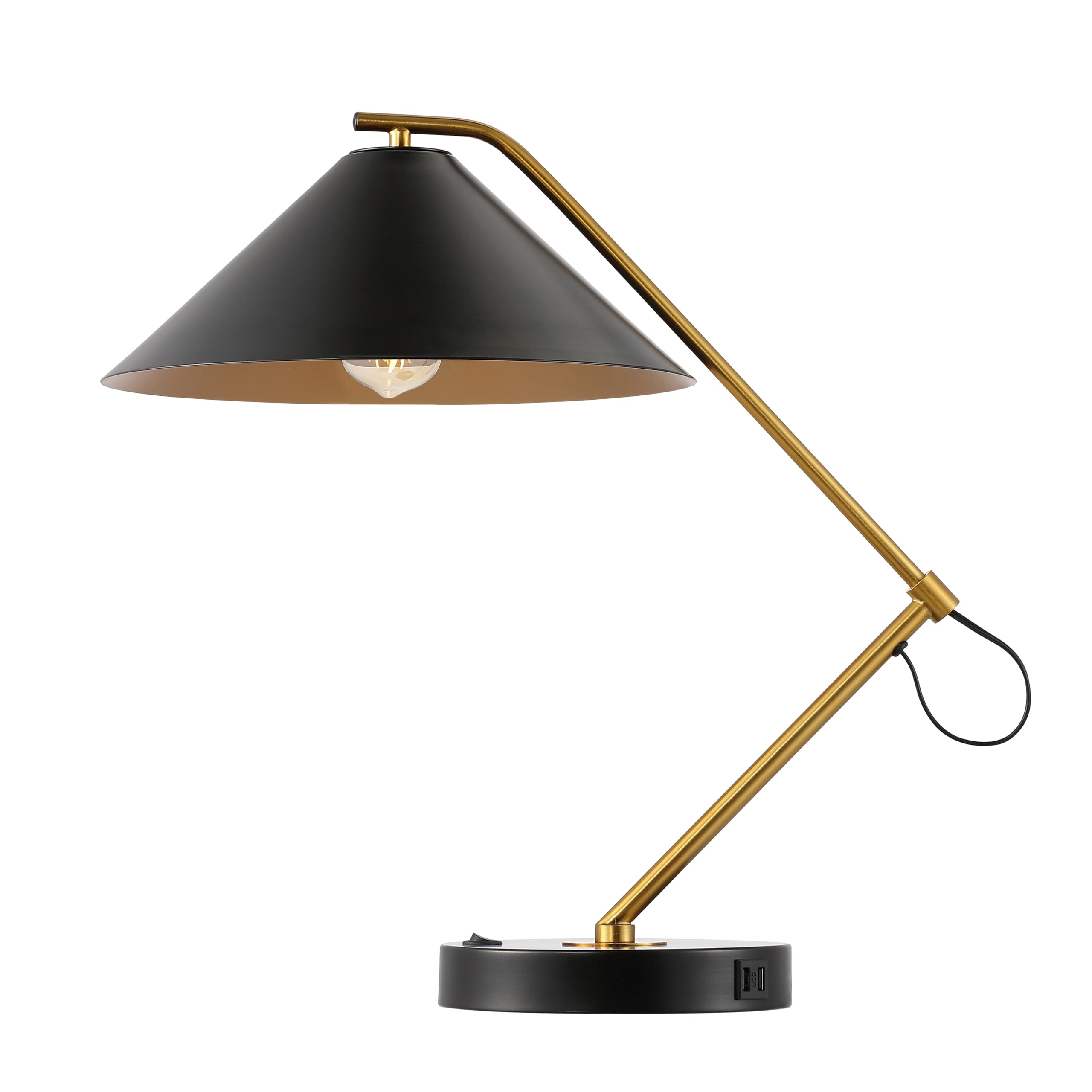 SAFAVIEH Lighting Collection Moseby Black/Brass 21-inch Table Lamp with USB Charging Port (LED Bulb Included)