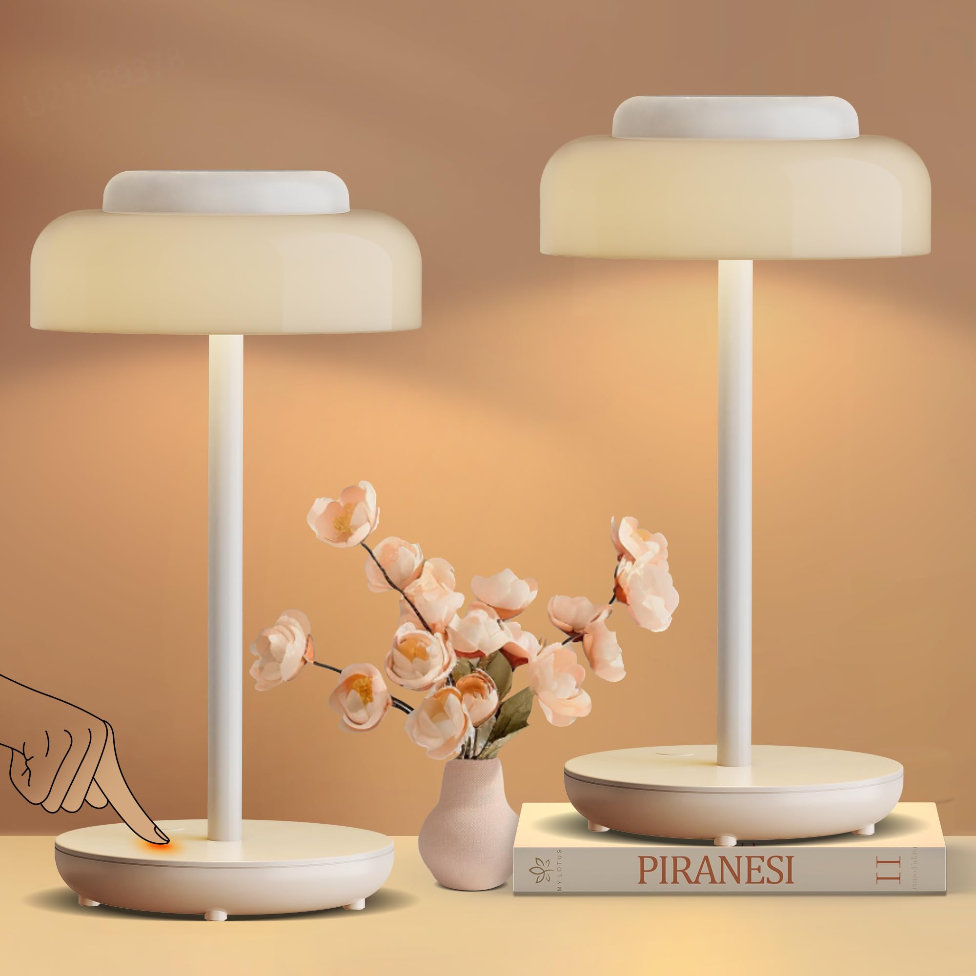 QiMH LED Table Lamp Set of 2, 5000mAh Rechargeable, Touch Control, Waterproof, White, Model VSH45B