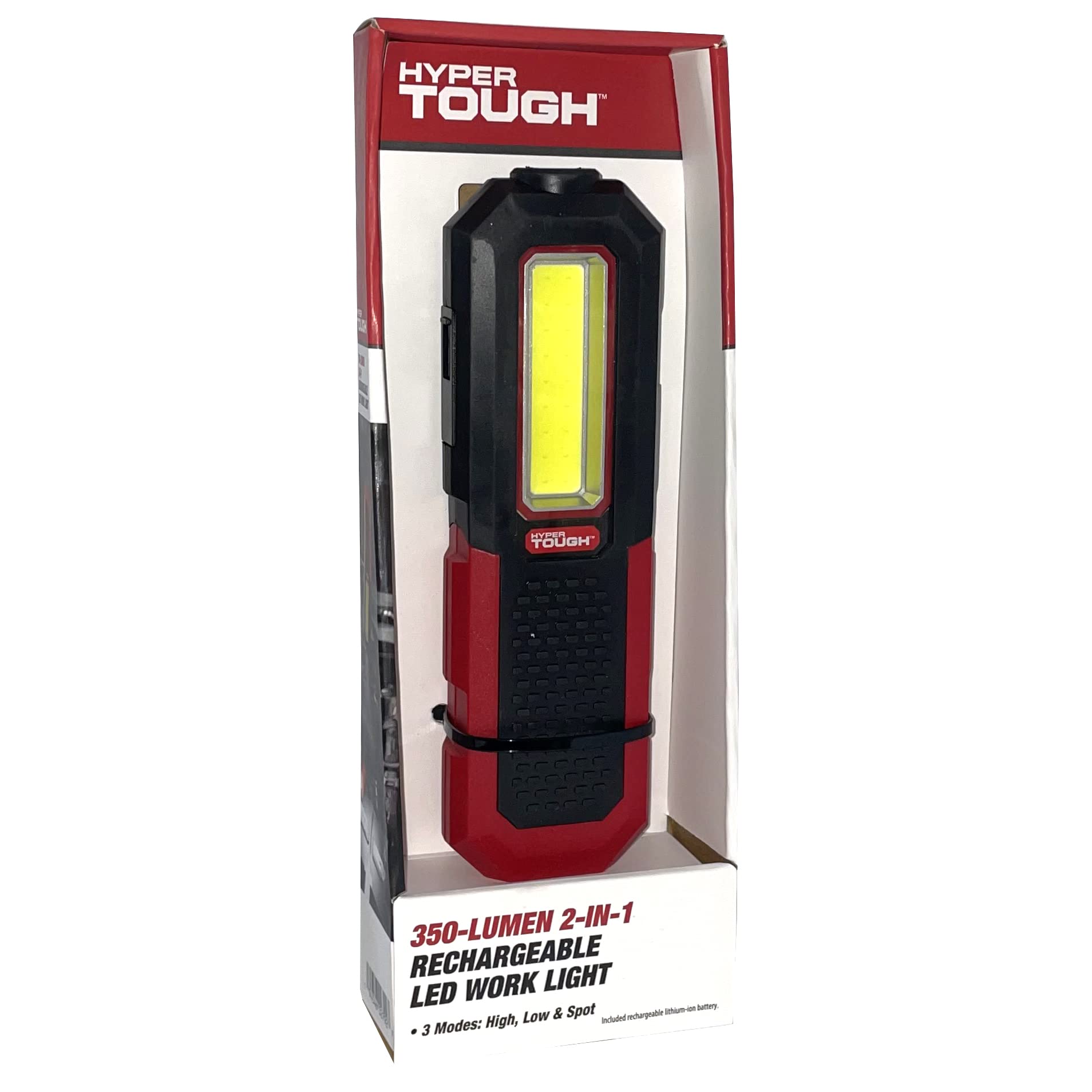 Hypertough 350-Lumen Rechargeable Led Work Light Strong Magnet Pivoting Stand Flashlight Usb Powered By Lithium-Ion Battery