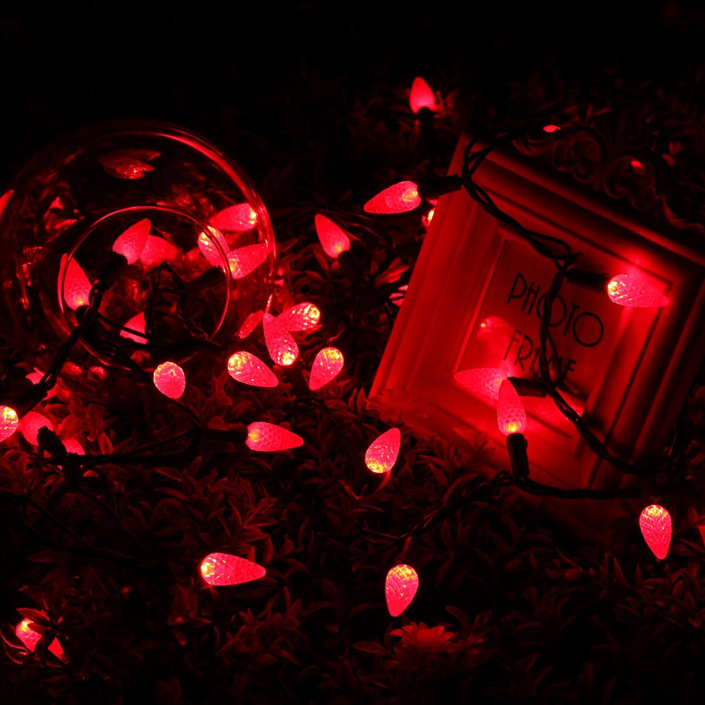 Brizled C5 LED Red Christmas Lights, 100 LED, 33ft, UL Certified, Connectable for Indoor/Outdoor Decoration