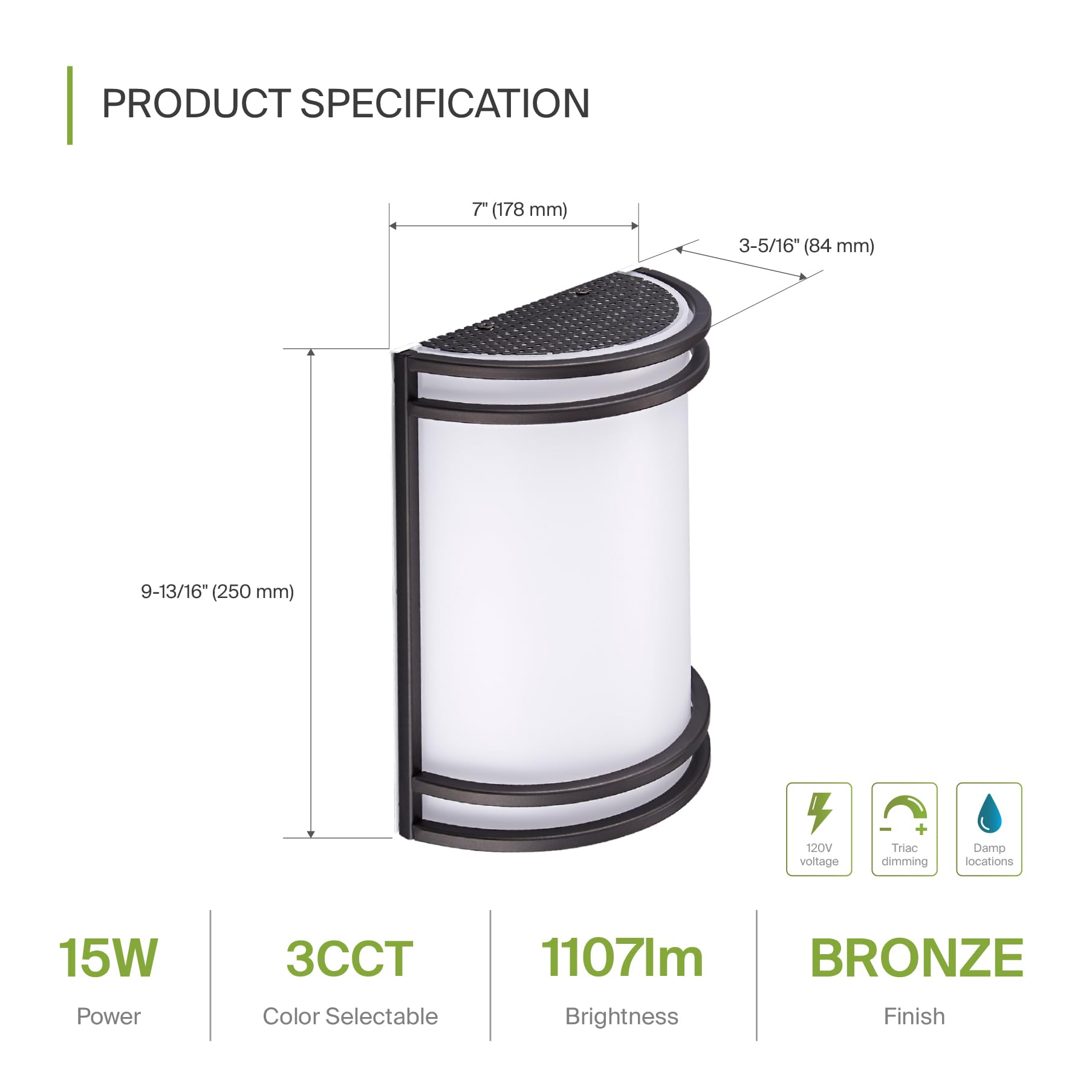 Asd Led Indoor Wall Mount Light Fixture - 10 Inch Modern Interior Oil Rubbed Bronze Wall Sconce Lighting - 3000K 4000K 5000K Adj