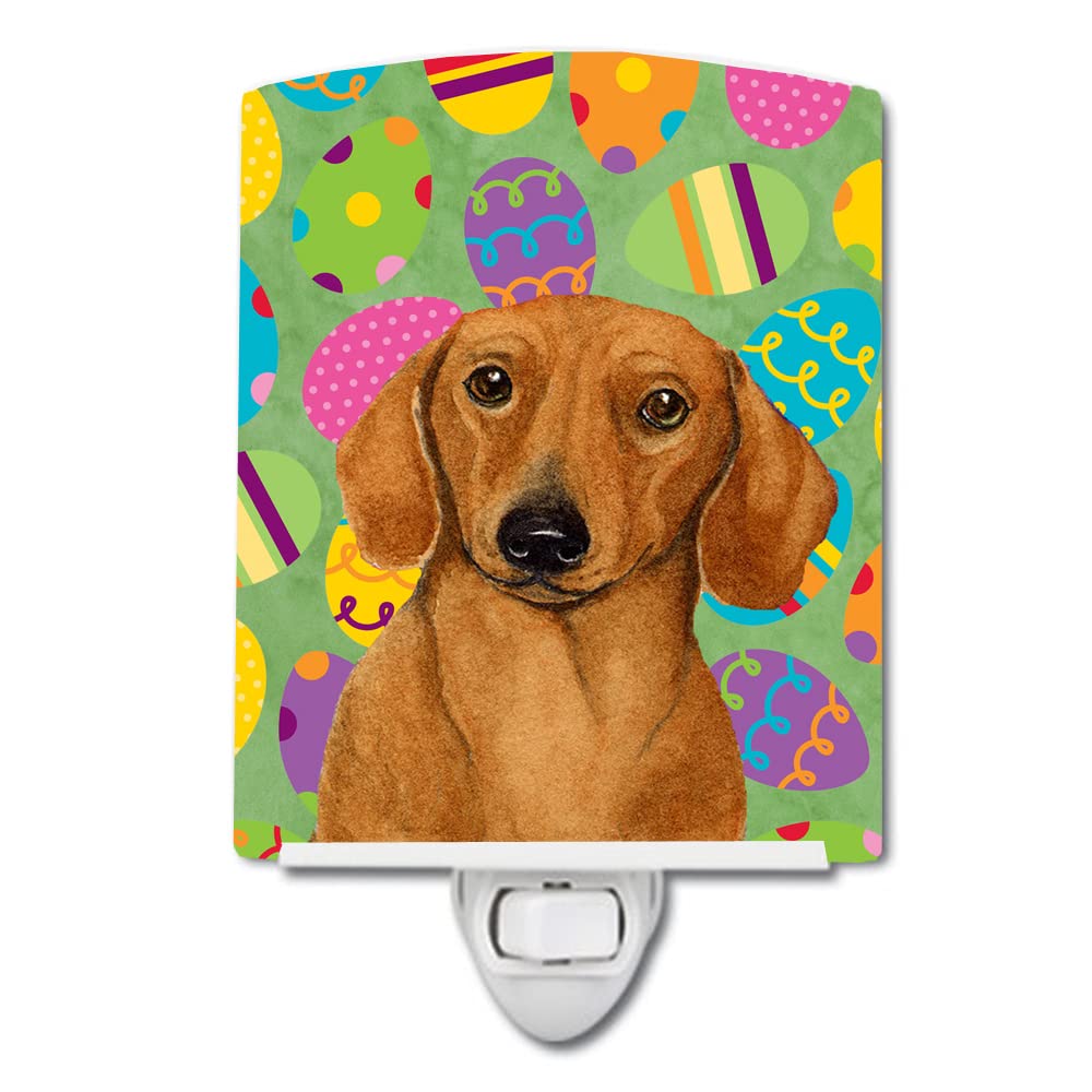 Caroline'S Treasures Lh9402Cnl Dachshund Easter Eggtravaganza Ceramic Night Light Compact, Ul-Certified, Ideal For Bedroom, Bathroom, Nursery, Hallway, Kitchen, 6X4X3, Multicolor