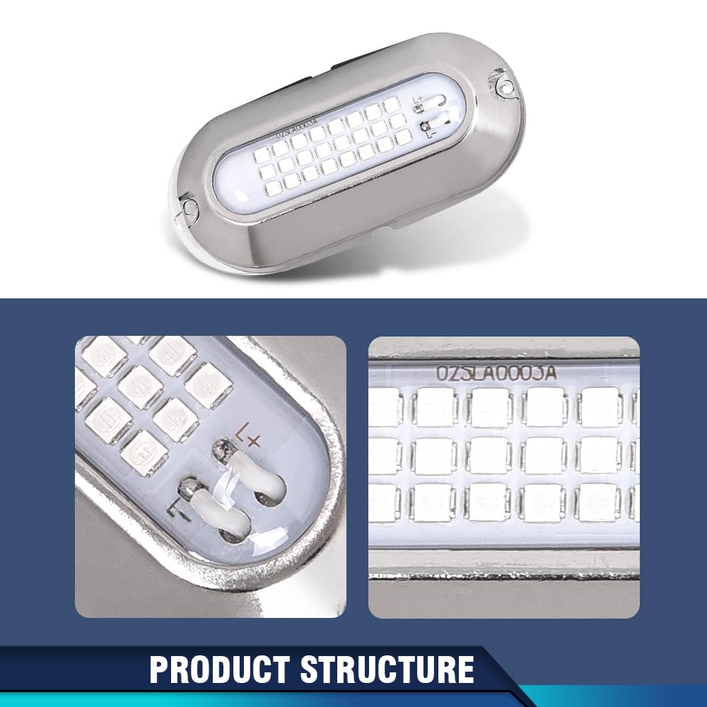 PIT66 LED Pontoon Boat Docking Light - Bright White Housing, 12V, Blue Lighting, 2 Pcs