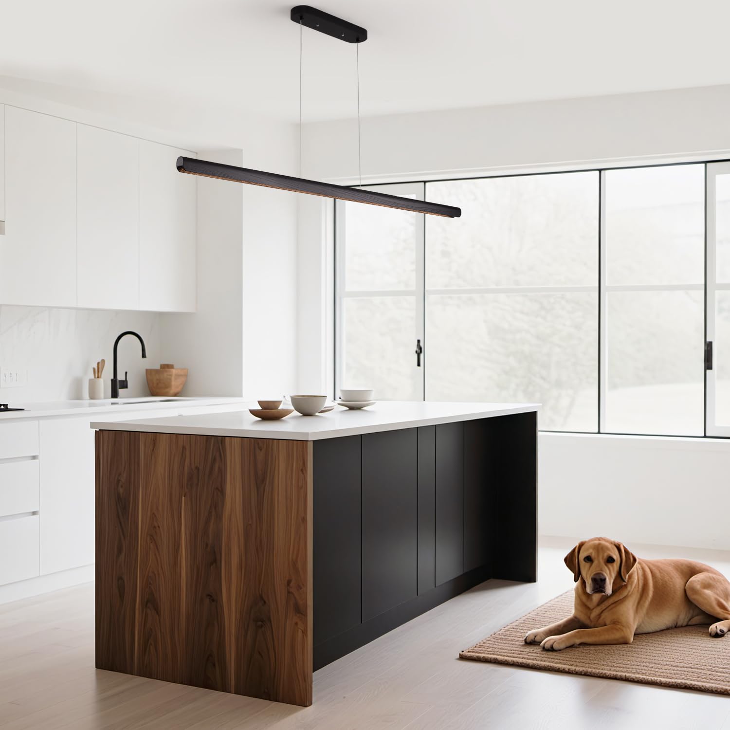 YISDESIGN 39" Dimmable Wood LED Pendant Light, Black Finish, Modern Island Lighting for Kitchen & Dining Room, Model 2260-2025
