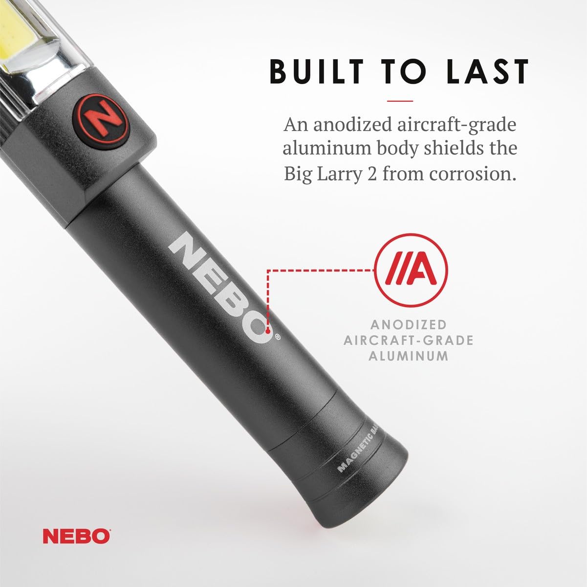 NEBO BIG LARRY 2 Work Light | Bright Gray Aluminum Flashlight with Clip & Magnetic Base | Model NEB-WLT-0001