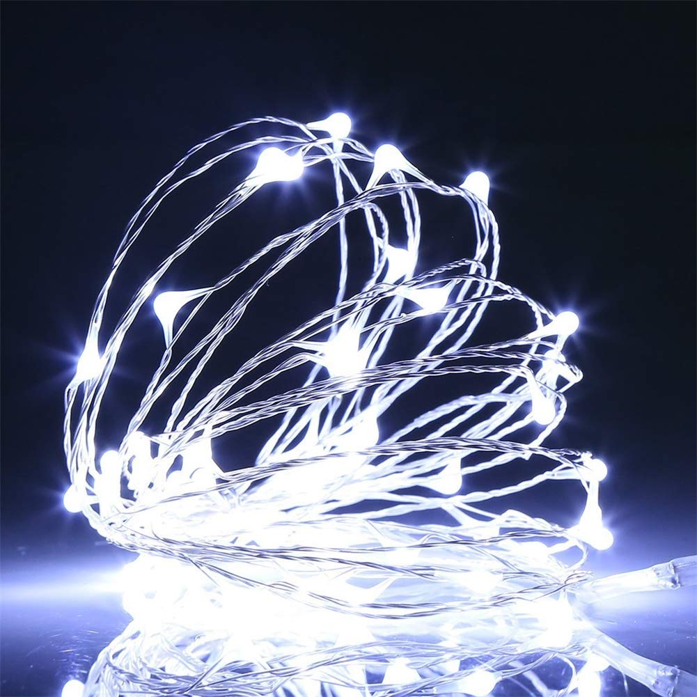 Yalilong With Timer Function Battery Operated Dewdrop Led Lights,Mini Fairy Lights For Home Parties Christmas/Halloween Holiday Decoration,6 Hours On/18 Hours Off,30 Leds,10 Feet (Cold White, 4)