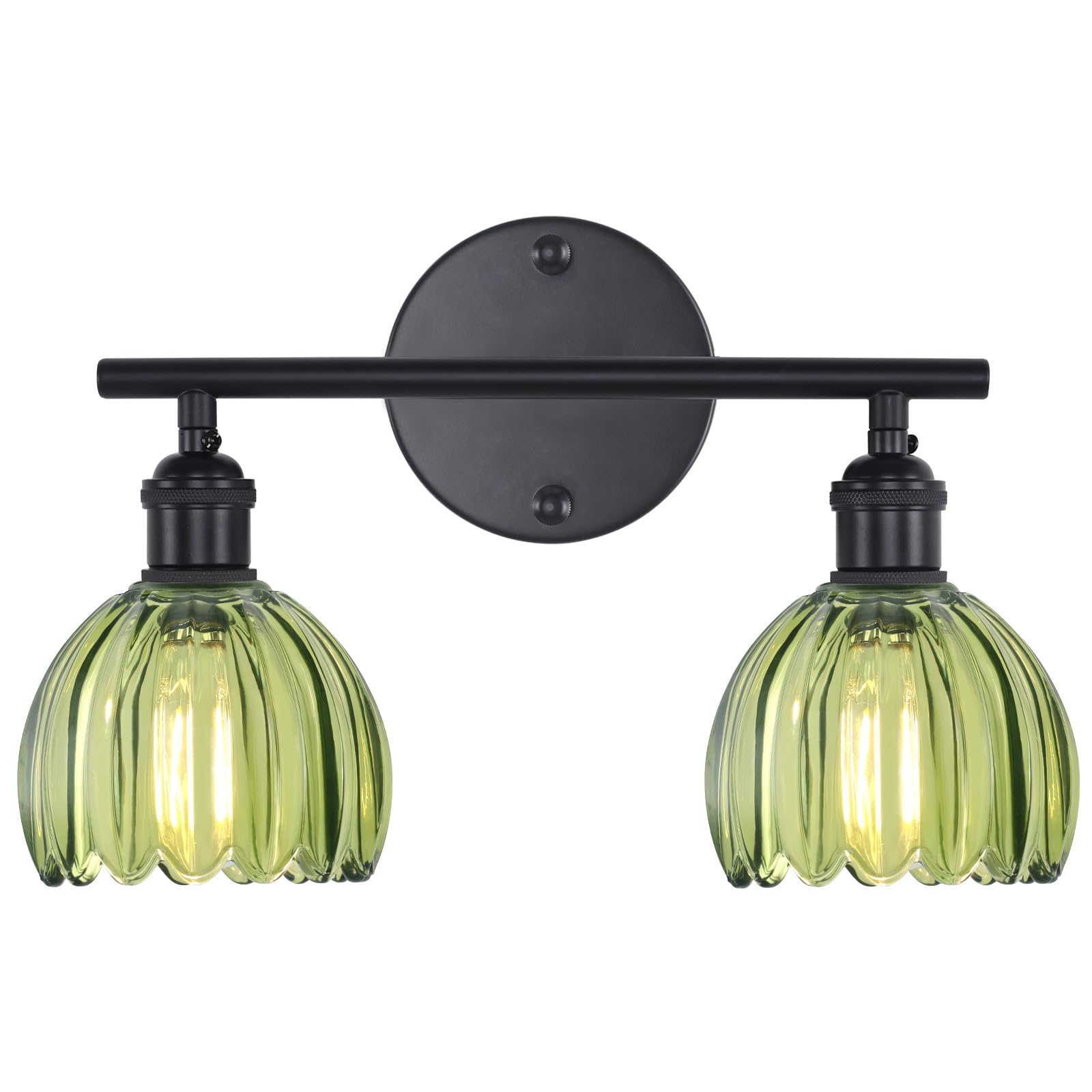 Shenmoyl Bathroom Light Fixtures  2-Light Black Vanity wall Light Over Mirror with Green Tulip Glass Shade for Bedroom Living Room (Bulb Not Included)