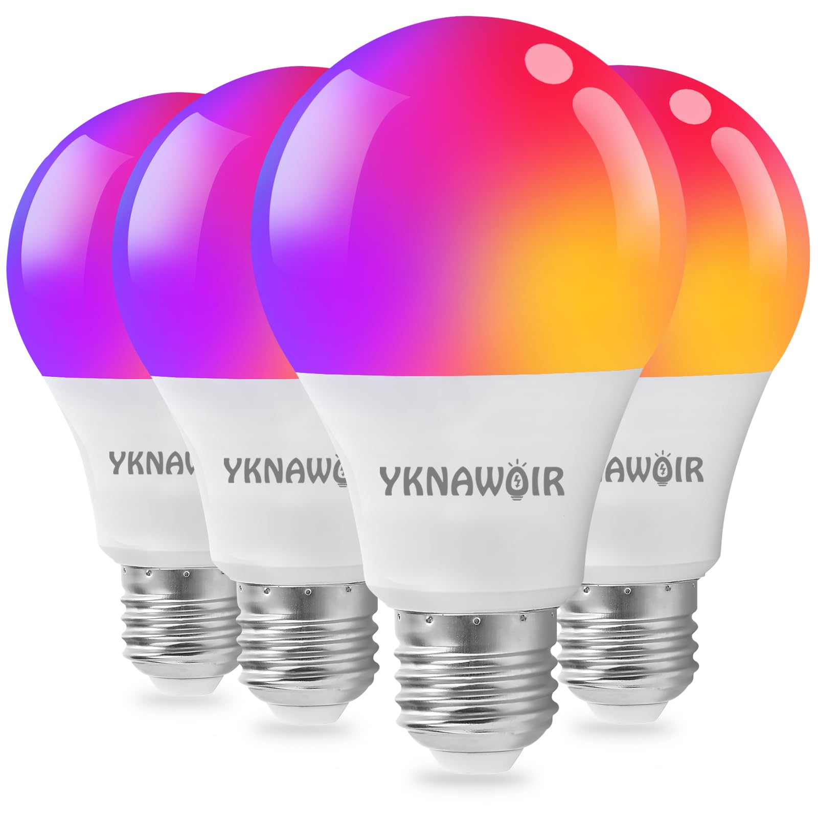 Yknawoir Smart Light Bulbs,Bluetooth Color Changing Light Bulbs That Work With Tuya App, Rgb Warm Light A19 9W E27 800Lm Led Lig