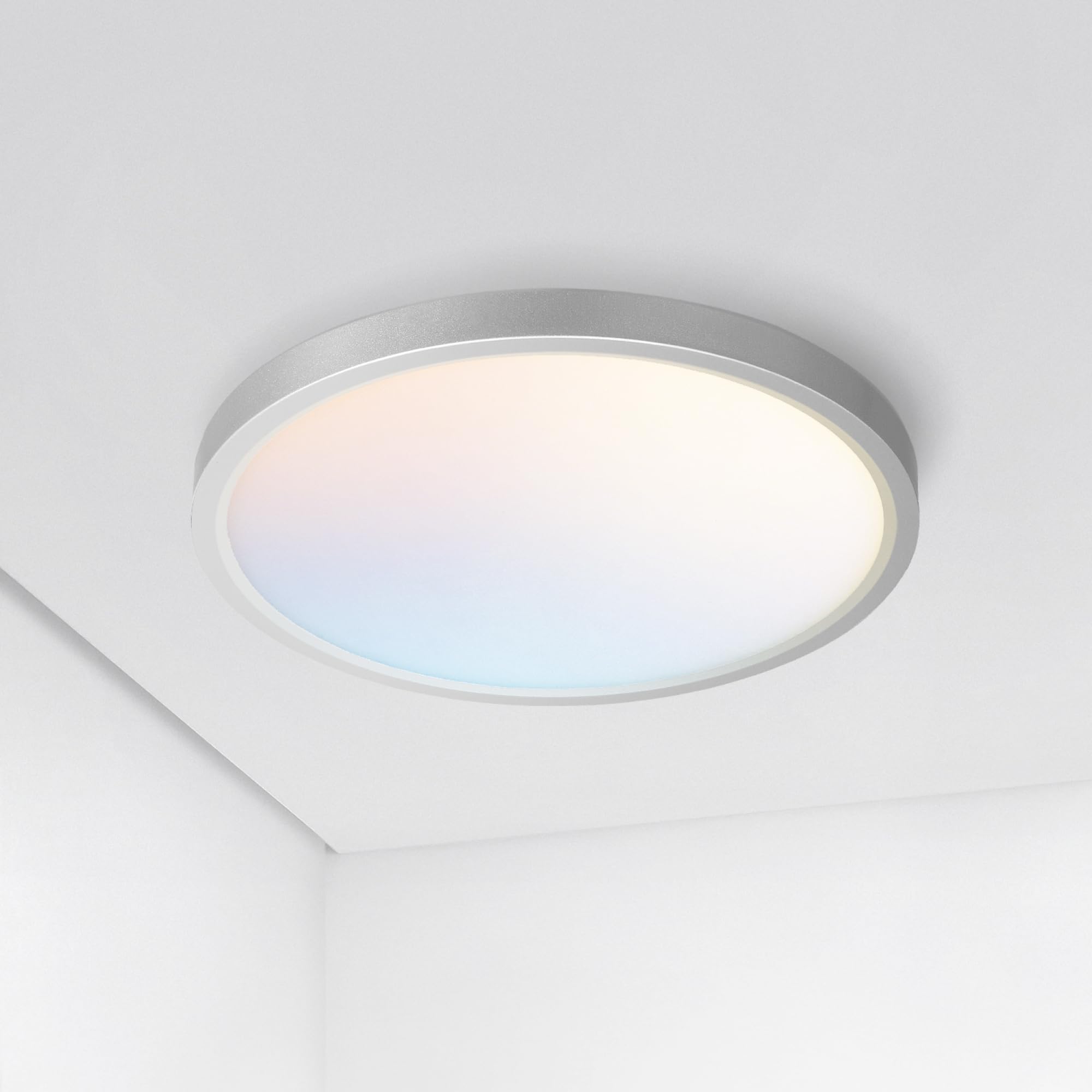 ASD LED Ceiling Light Fixture, 18W 1660LM, 2700-6000K, 9in Round, Nickel, Dimmable, ETL Listed, Model A-M