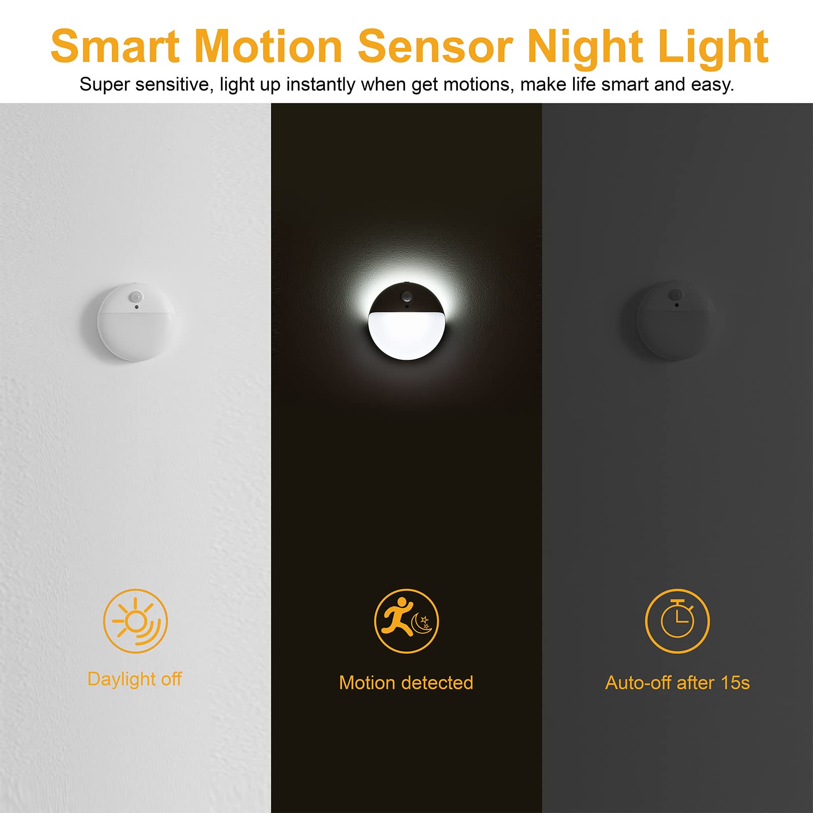 Yunlex 2 Pack Stair Lights Indoor, Stick On Lights, Motion Sensor Night Light, Dimmable, 3 Lighting Modes, Portable Battery Nigh