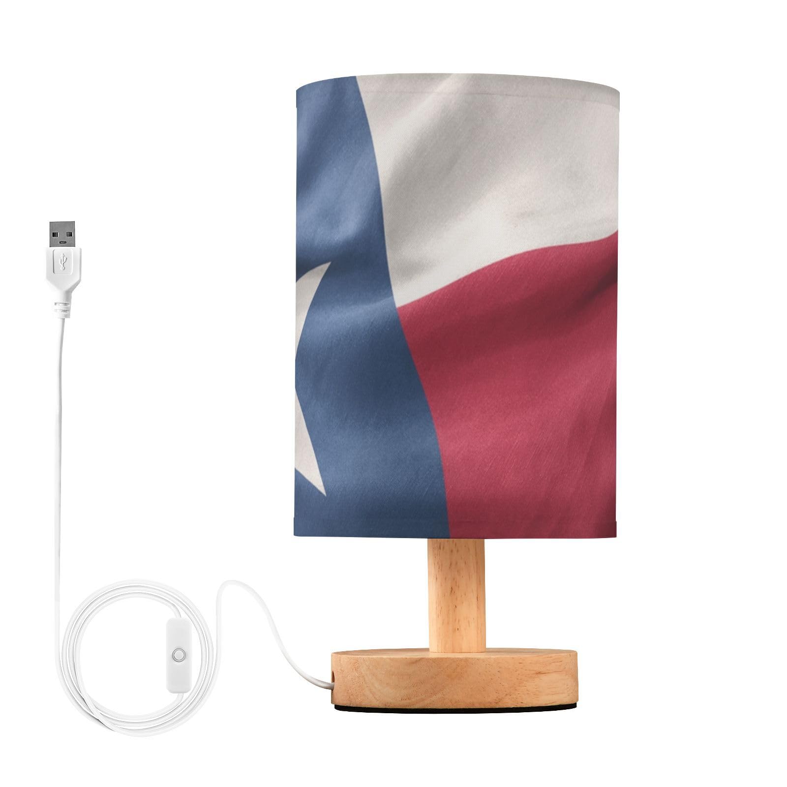 YYZZH Table Lamp Texas Flag on Fabric USA State Flag Patriotic Design Nightstand Lamp with Wood Base Fabric Lamp Shade Bedside D