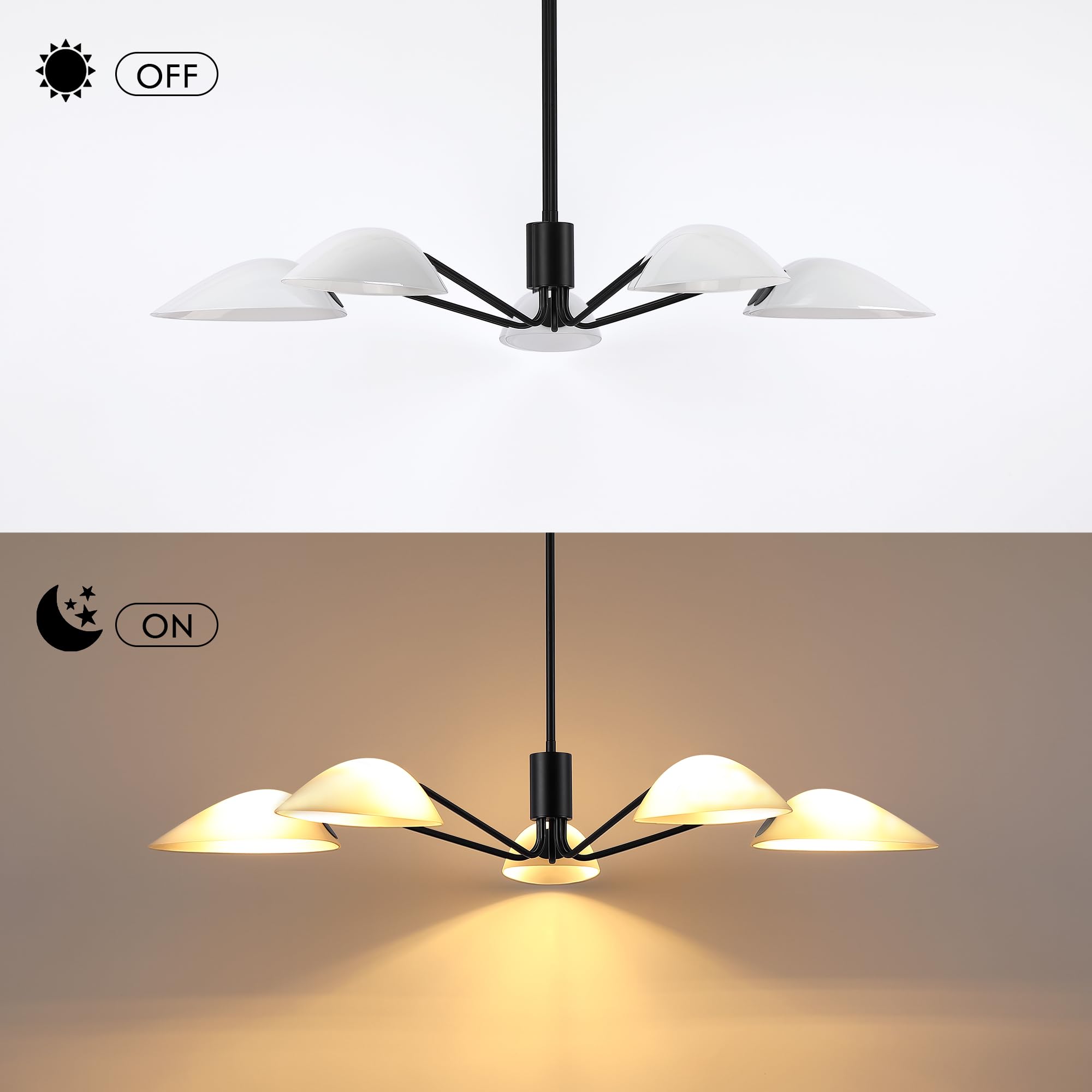 MEXO Modern Glass Sputnik Chandelier Pendant Light Fixture, Large, Black, Model 10028CH-BK