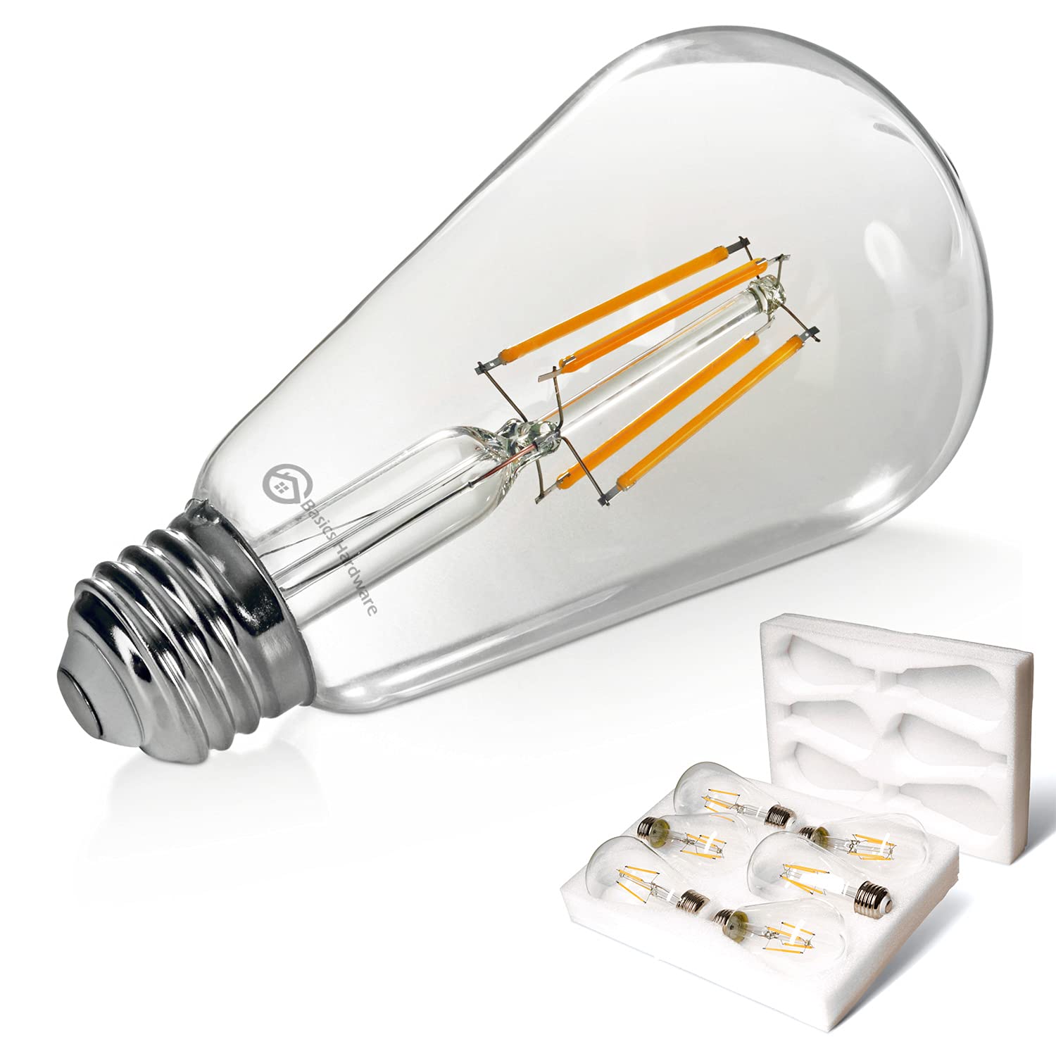 Basics Hardware Incandescent Edison Light Bulbs - Dimmable Bulb, ST64 Vintage Warm 2700k, Filament Lamp - Lasts 30k+ Hours, 60W,