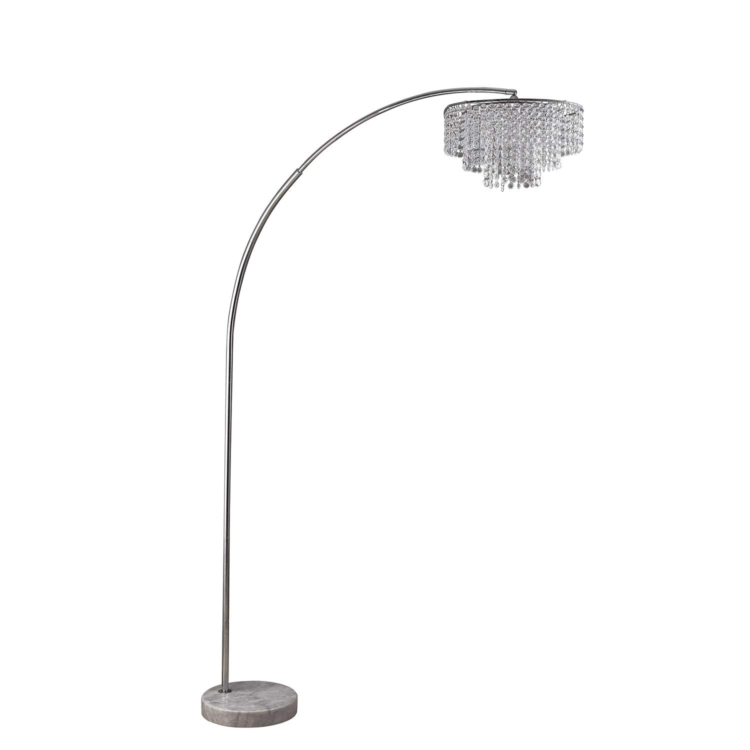 86'' Tall ''Clos Glam'' 2-Tiered Arch Floor Lamp on Marble Base, Silver with Acrylic Accents