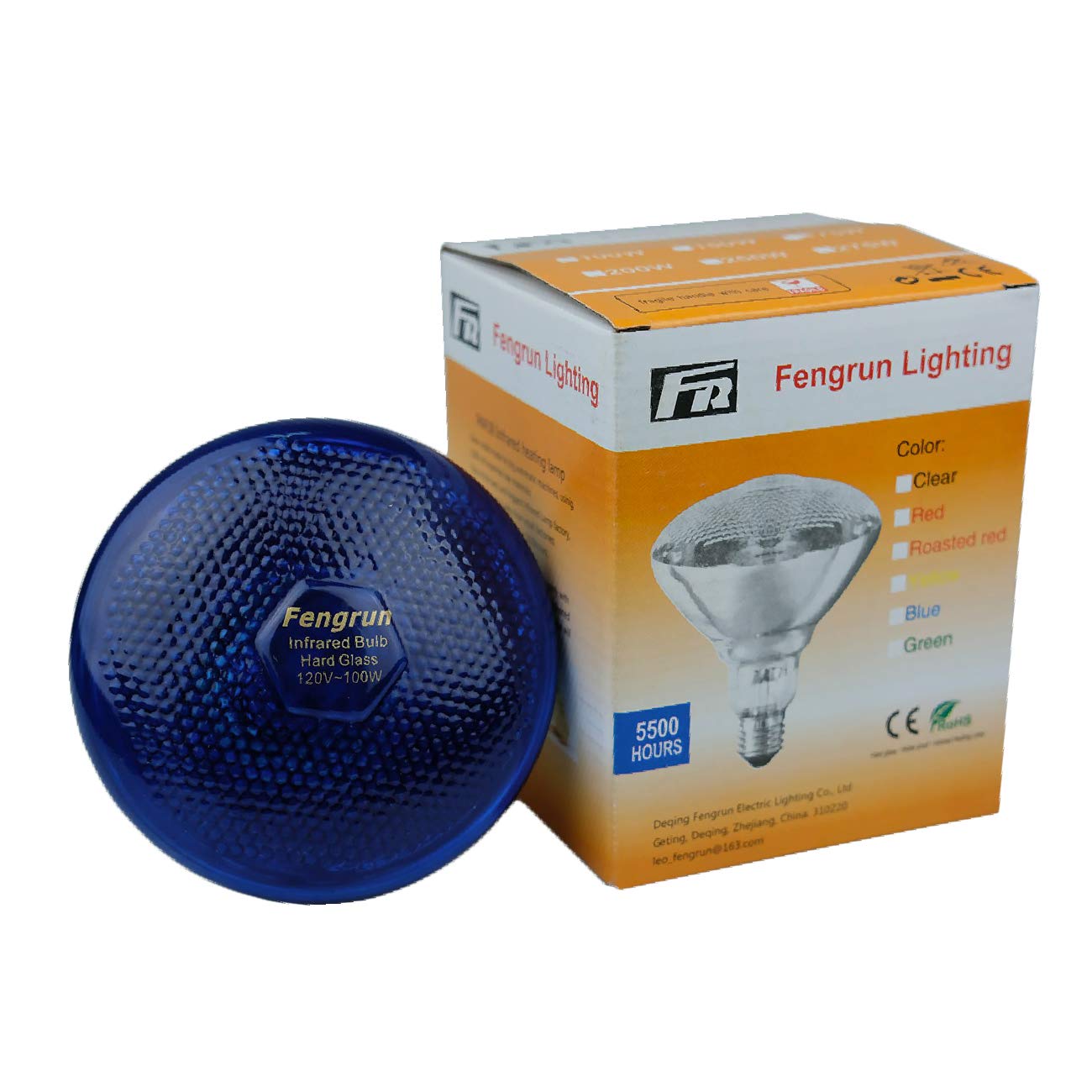 Fengrun Infrared Heat Lamp Bulb - Red Hard Glass, 150W, Blue - Ideal for Chicks, Pets, and Bathroom Warming