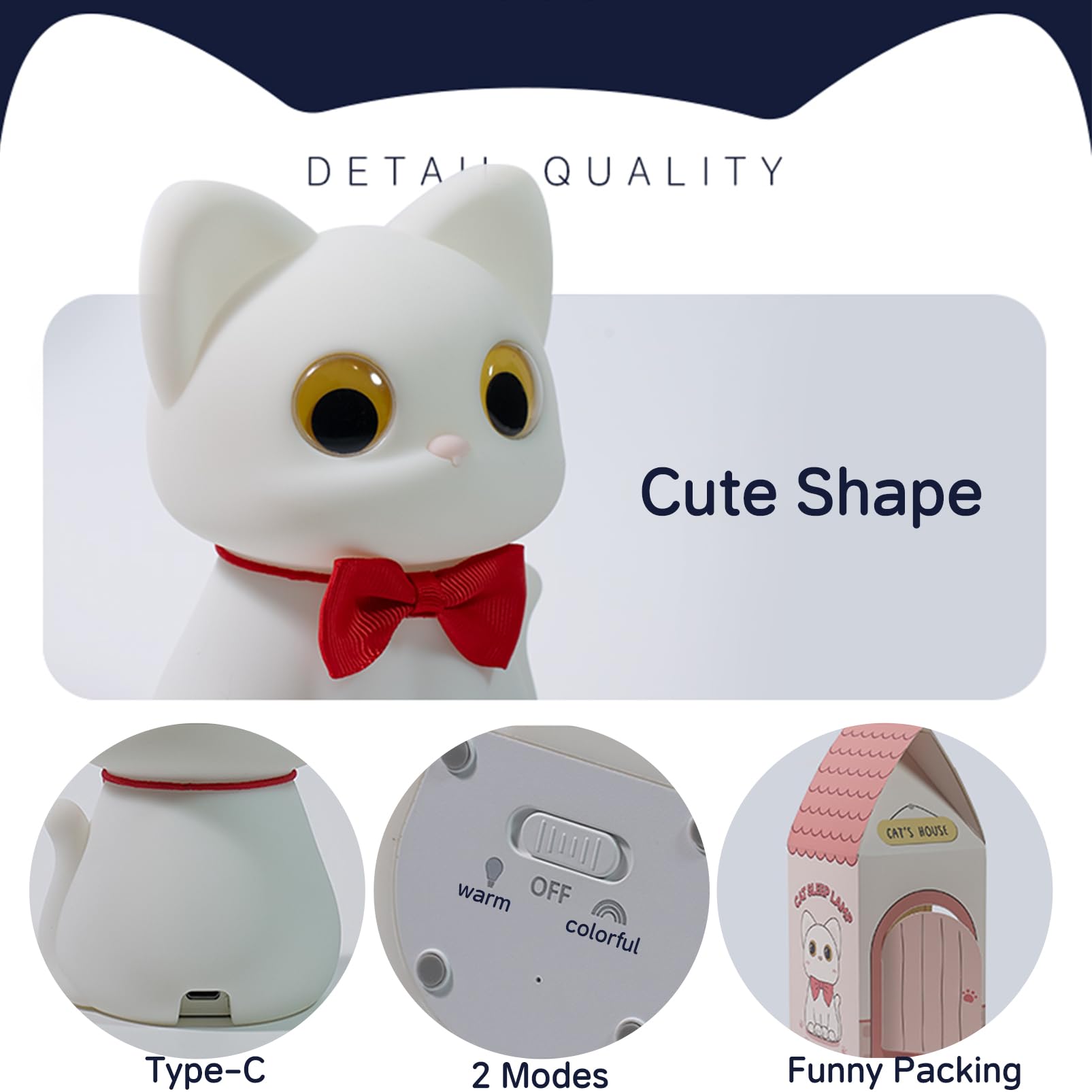 Smoorita Kitty Cat Night Light For Kids  Cute Cat Lamp Portable Silicone Animal Nightlight Rechargeable Nursery Light For Baby Toddler Room  Kawaii Gifts For Boys Girls