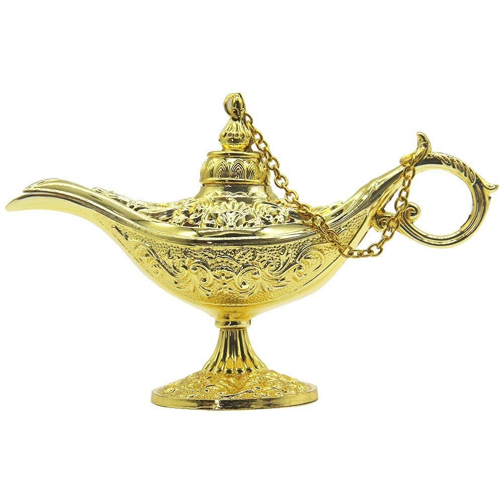 AVESON Classic Vintage Collectable Rare Legend Hollow Magic Genie Light Costume Lamp Home Table Decoration & Gift  Small  Gold