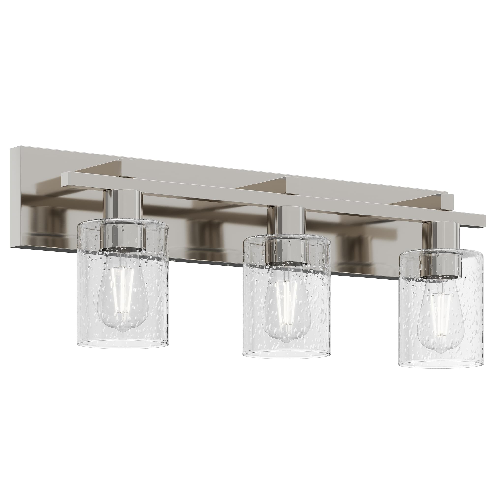 Espird Modern Vanity Lights, 3 Light Brushed Nickel Bathroom Light Fixture With Thickened Seeded Glass Shade, 24 Inch Vanity Lig