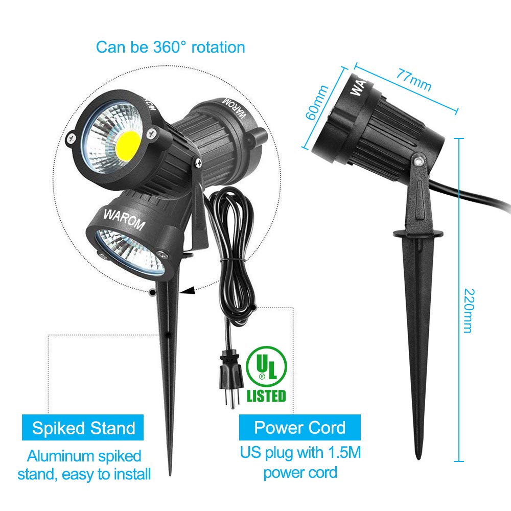 Weyang Led Landscape Spotlight, 5W Waterproof Outdoor Light, Daylight White, 2 Pack