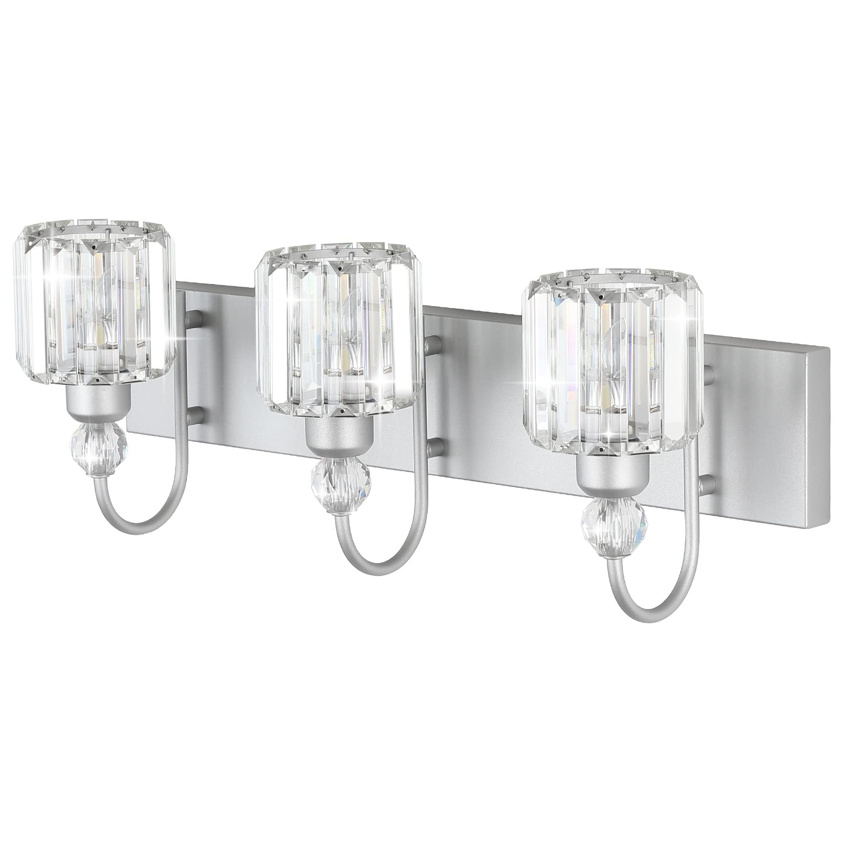 Ralbay Crystal Vanity Light - 3 Light, 24'' Modern Silver Bathroom Vanity Light Fixtures Over Mirror Wall Lights