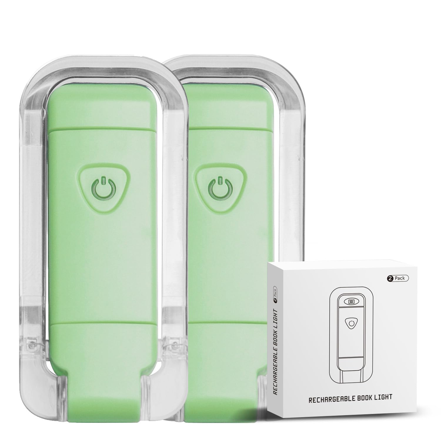 EGWASER Book Light, USB Rechargeable, 3 Brightness Levels, 2-Pack, Green, Model EG-BL-24-1, Eye-Protection Reading Lamp