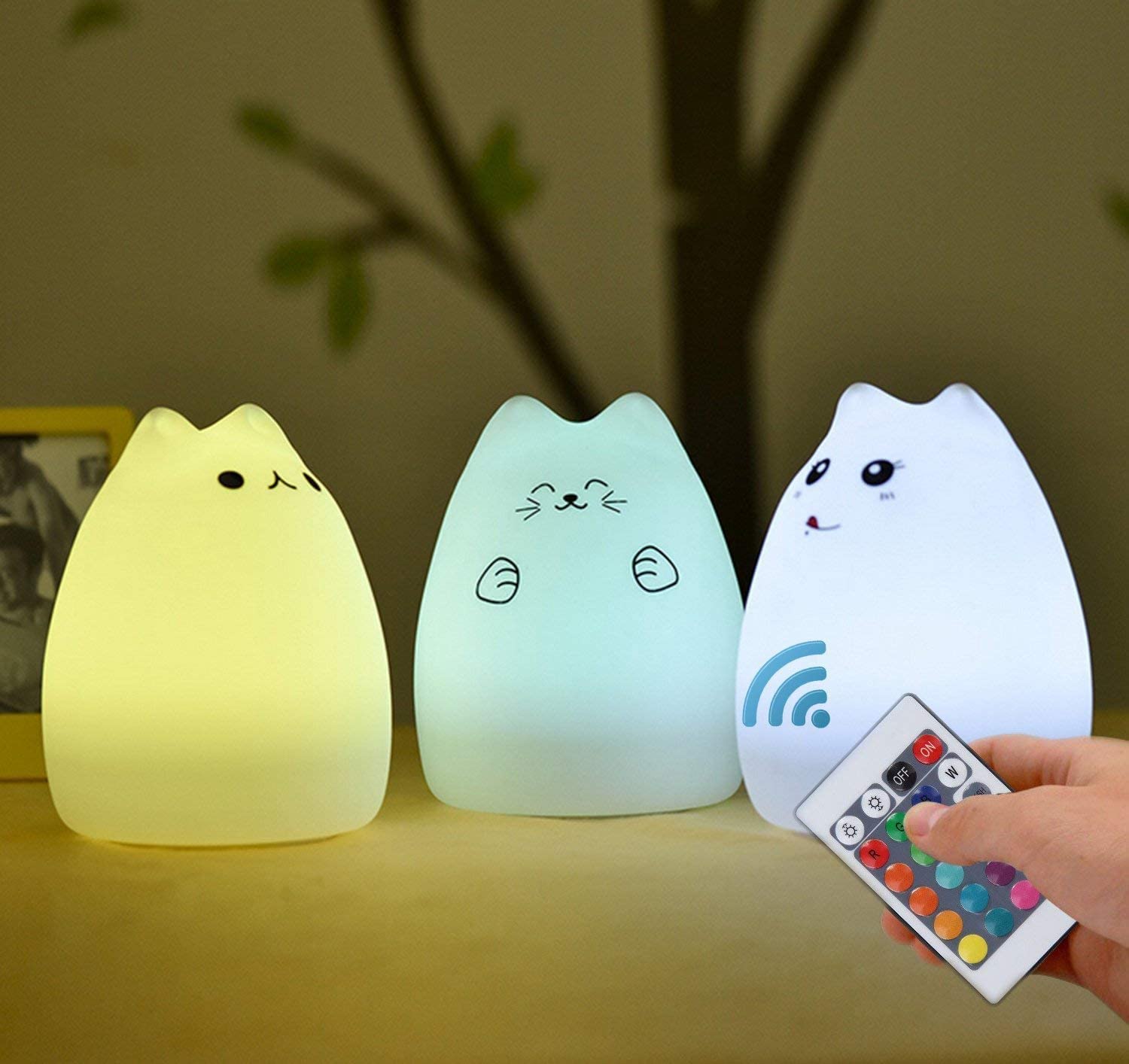 Cat Lamp, Neojoy Remote Control Silicone Kitty Night Light For Kids Toddler Baby Girls Rechargeable Cute Kawaii Nightlight , White , 4 Piece Set