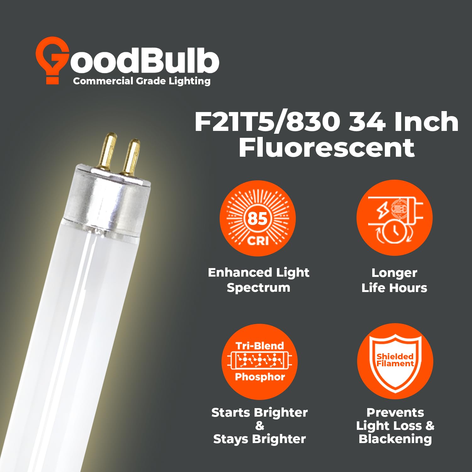 Goodbulb T5 Fluorescent Light Bulb, 21W, 3000K Warm White, 2100 Lumens, 40 Count Pack
