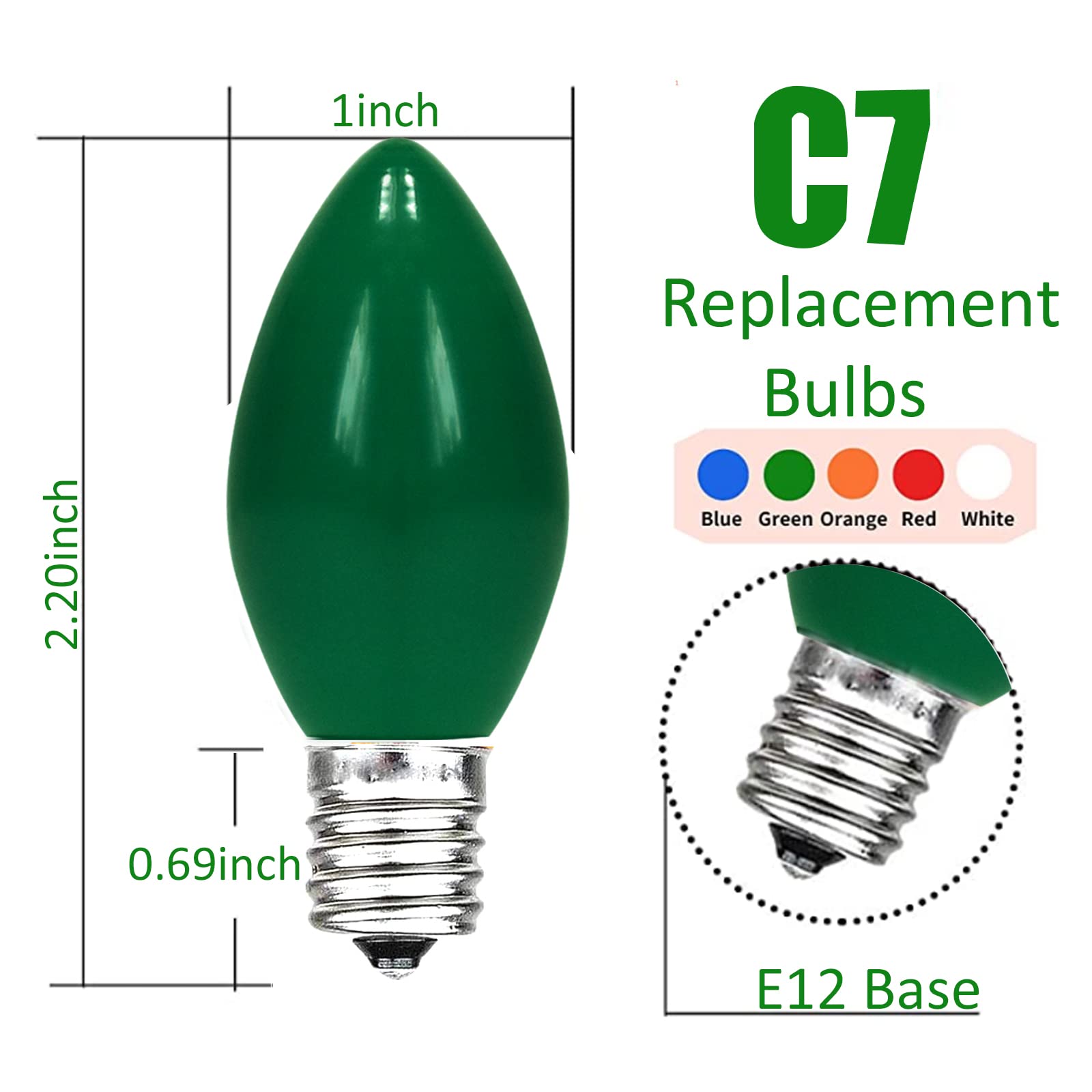 Chyparty C7 Replacement Bulbs  Multicolor Christmas Light Bulbs  E12 Candelabra Base  5Watt Incandescent For Outdoor String Lights  Patio  Xmas Tree  Wedding Decor - 25 Pack