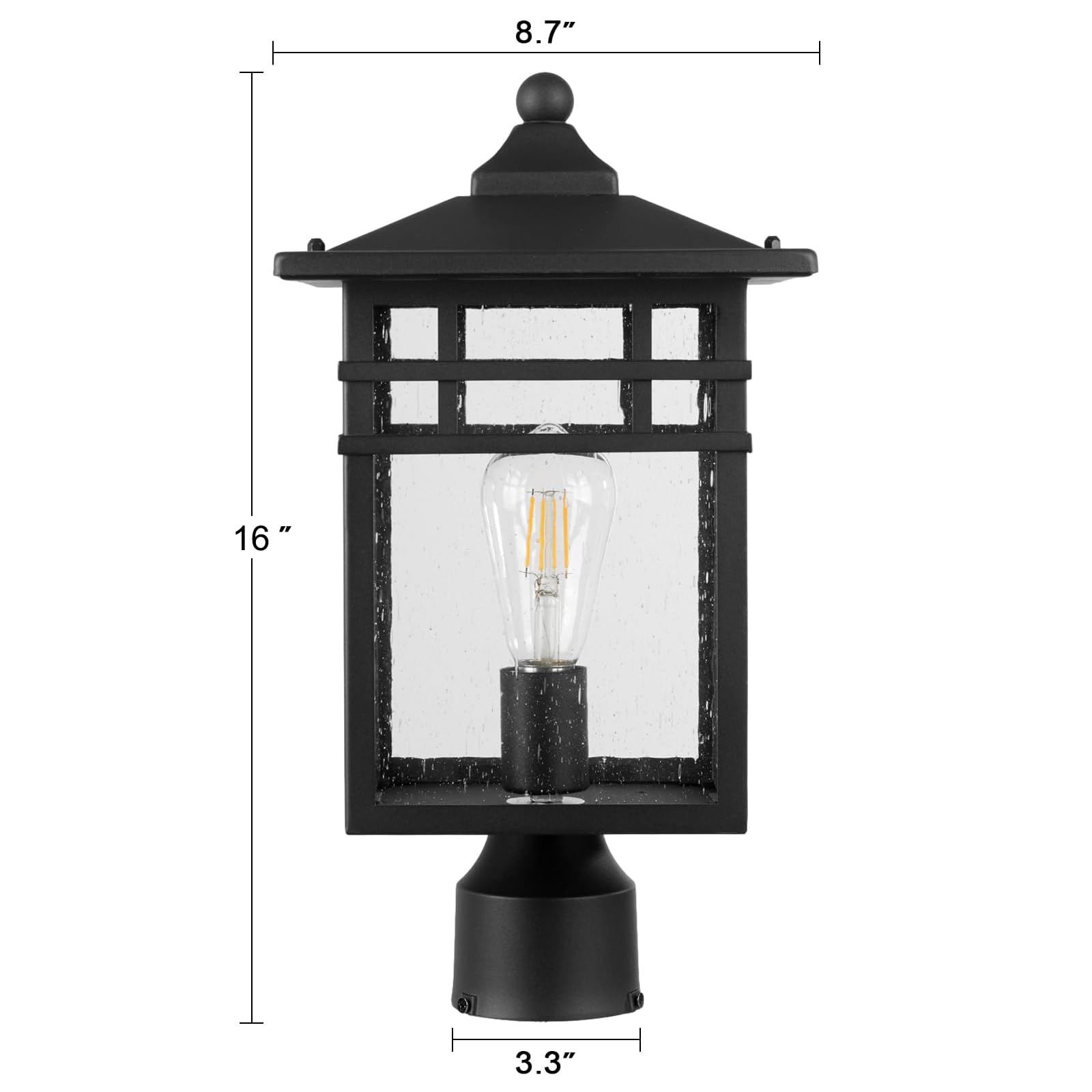 Diyel Outdoor Post Light Fixture, Large Exterior Pillar Lantern With Black Finish & Seeded Glass, 9 Inch Square Pier Mount Lamp For Garden, Backyard, Courtyard, Patio, Deck, Pathway, Walkway
