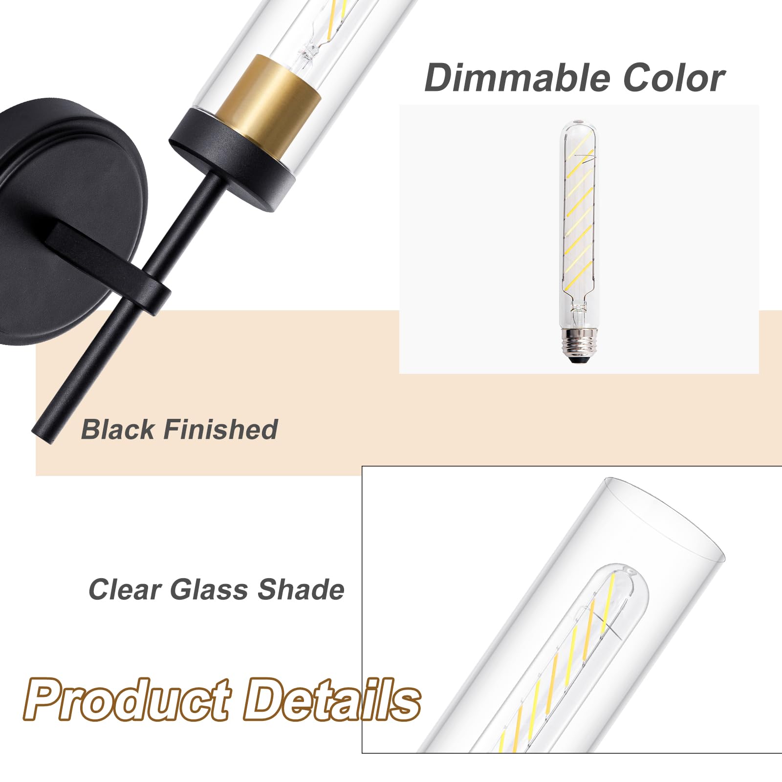 Loiogohot Wall Sconce, Battery Operated, 8000mAh, 100 Hours, Dual Color Temperature, Black&Gold, Model WL-BN1124-BKGD