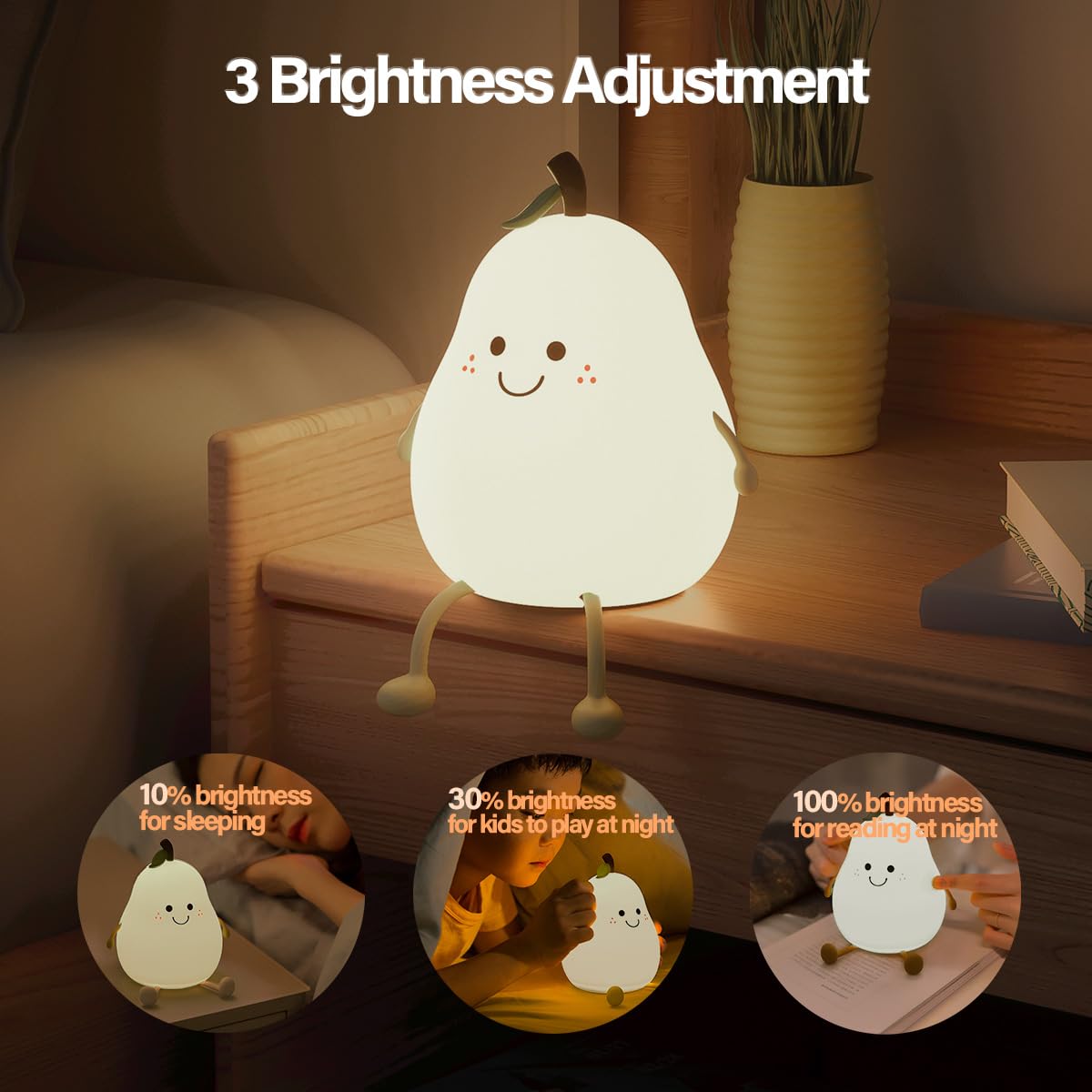 Myratts Led Cute Pear Night Light, Dimmable Nursery Lamps, Super Squishy Silicone USB Rechargeable Touch Control 7 Colors Night