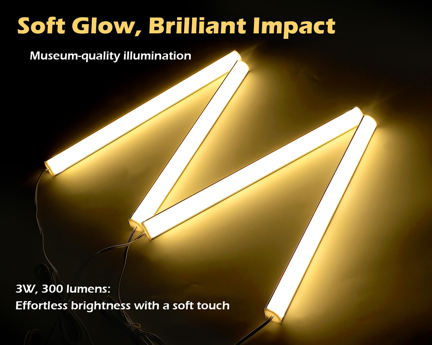 Cefrank V-Shape LED Light Bars 4X 12" - Warm White 3000K, 1200lm, Aluminum, Model H-163WW for Display Showcase & Bookshelf