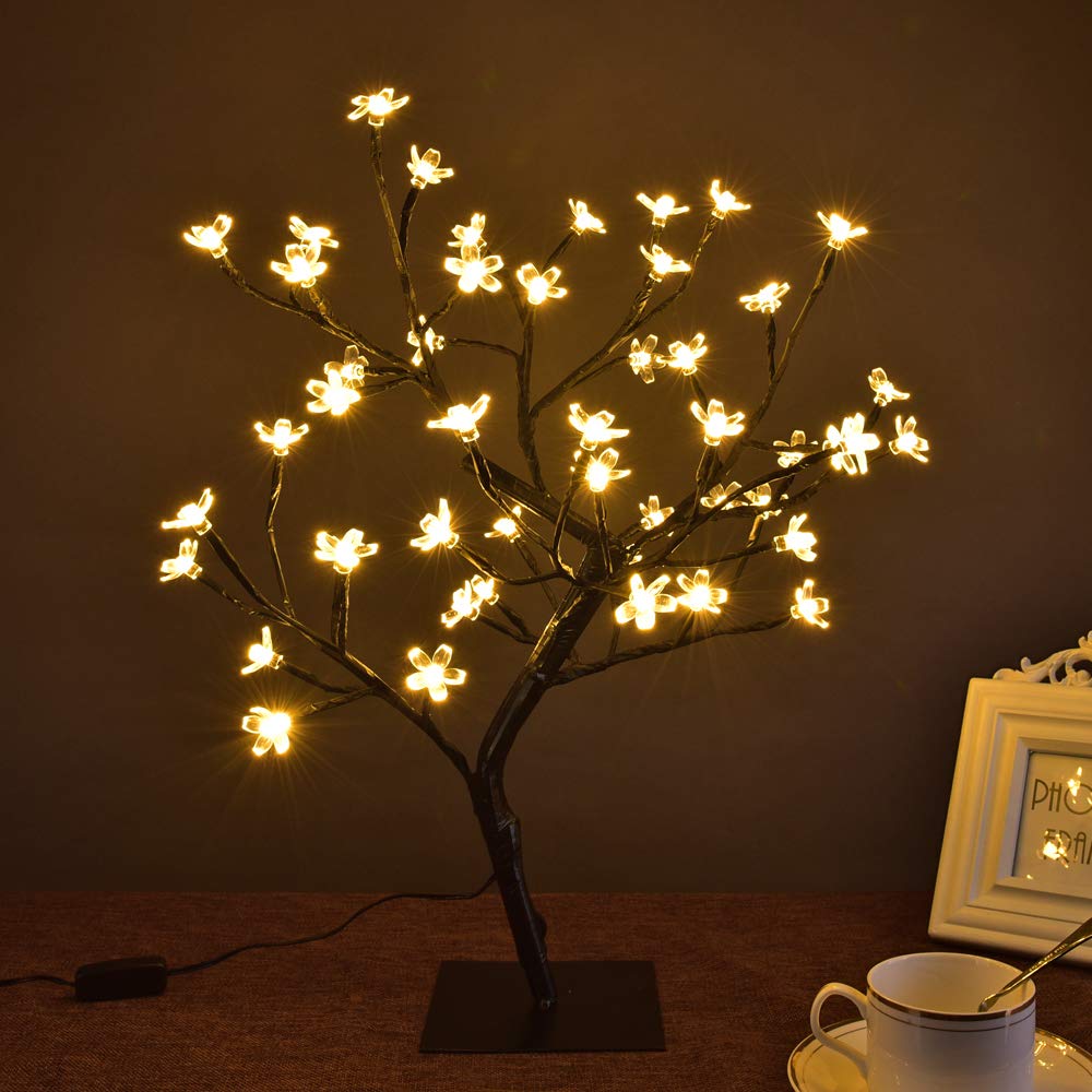 LIGHTSHARE 18" Cherry Blossom Bonsai Tree with 48 LED Warm White Lights, Metal Base, Model ZXTSD-WW, Ideal Night Light & Home Gift