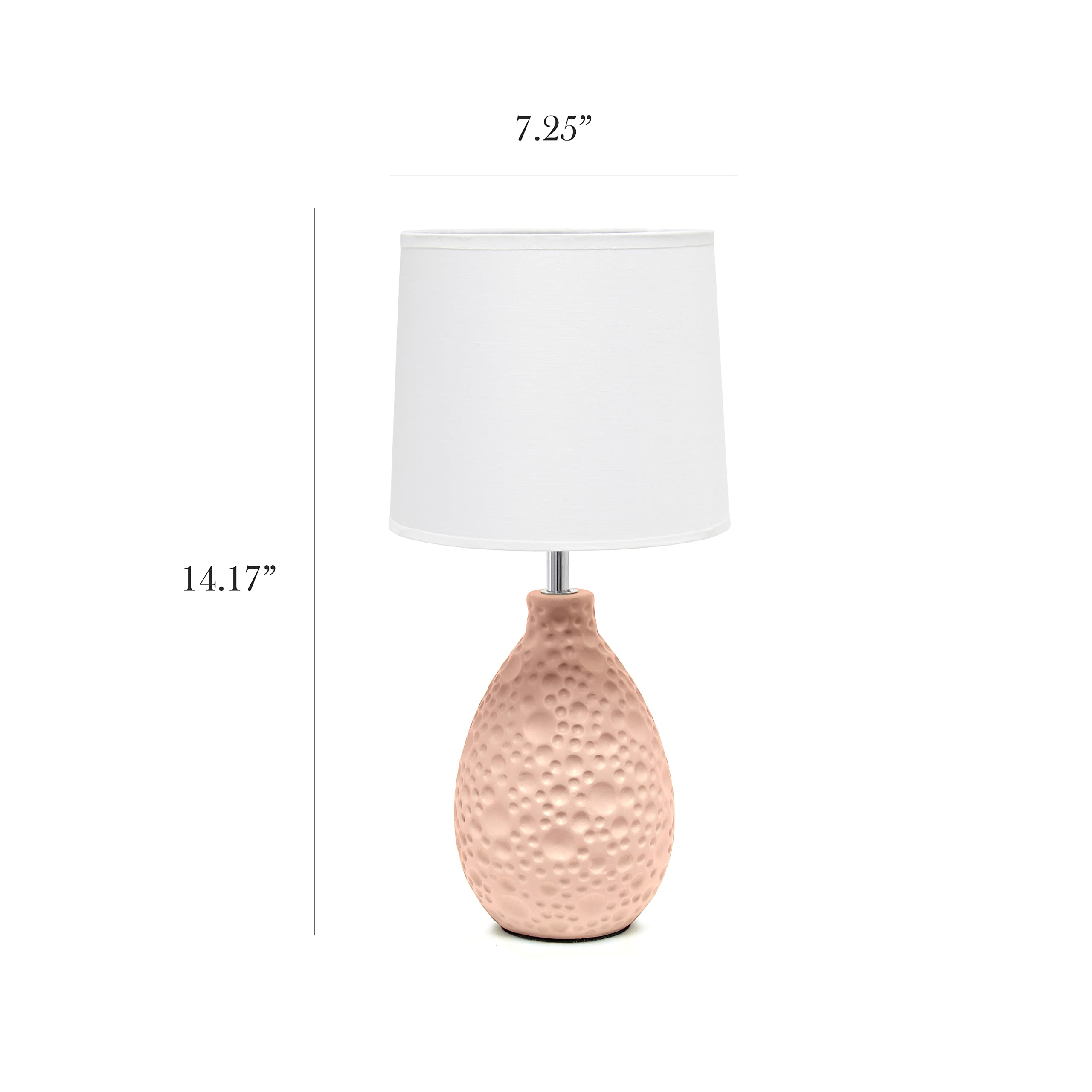 Simple Designs Lt2003-Pnk Textured Stucco Ceramic Oval Table Lamp With White Fabric Shade, Pink