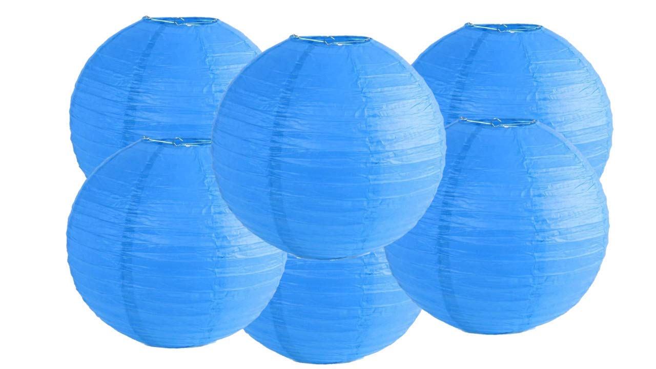 Pack of 6 Round Paper Lanterns Lamp Wedding Birthday Party Decoration (Blue, 8''/20CM)