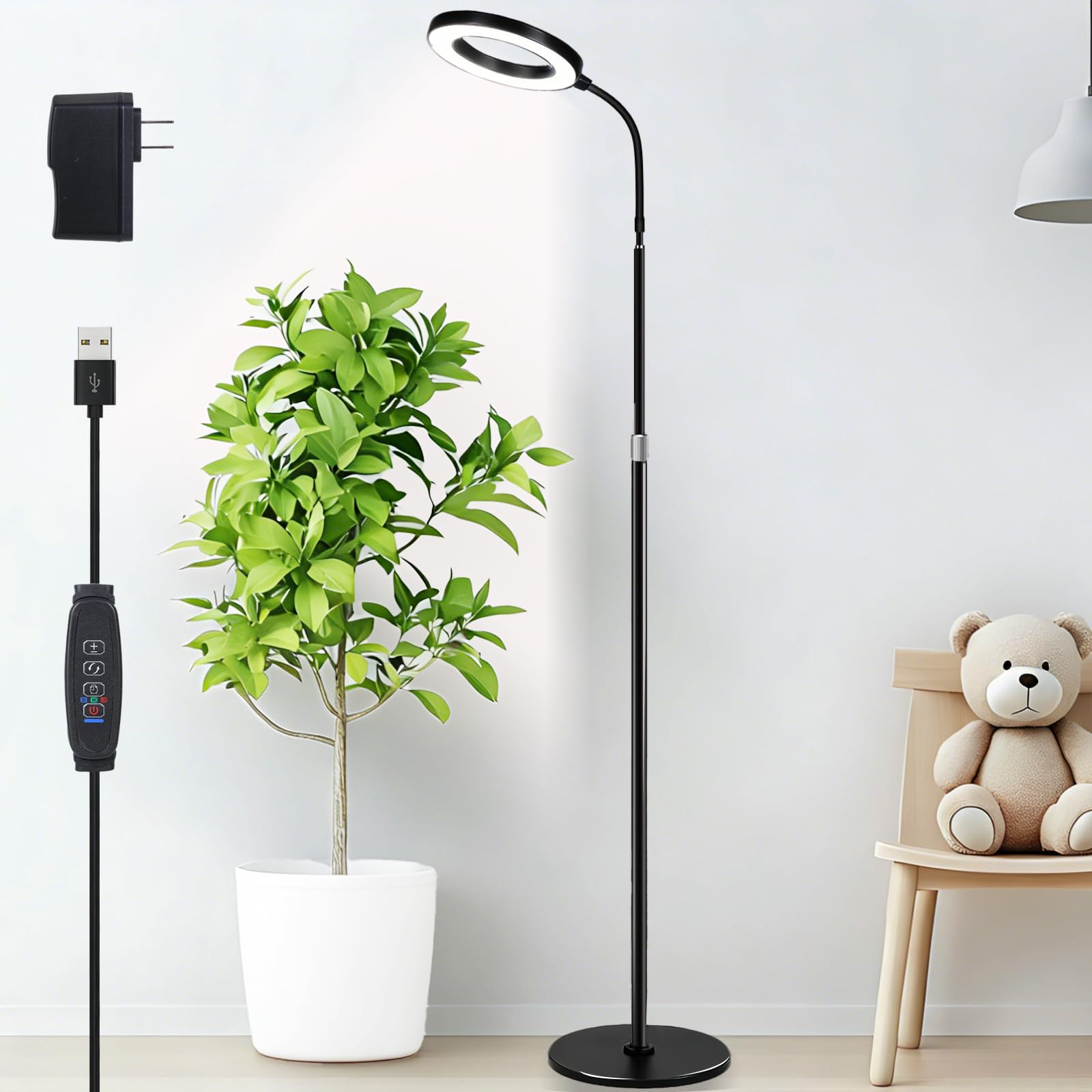 Lumiridia Floor Grow Lights for Indoor Plants, Full Spectrum Plant Light with 68 Stand for Growing Large Tall Plants, Black Halo