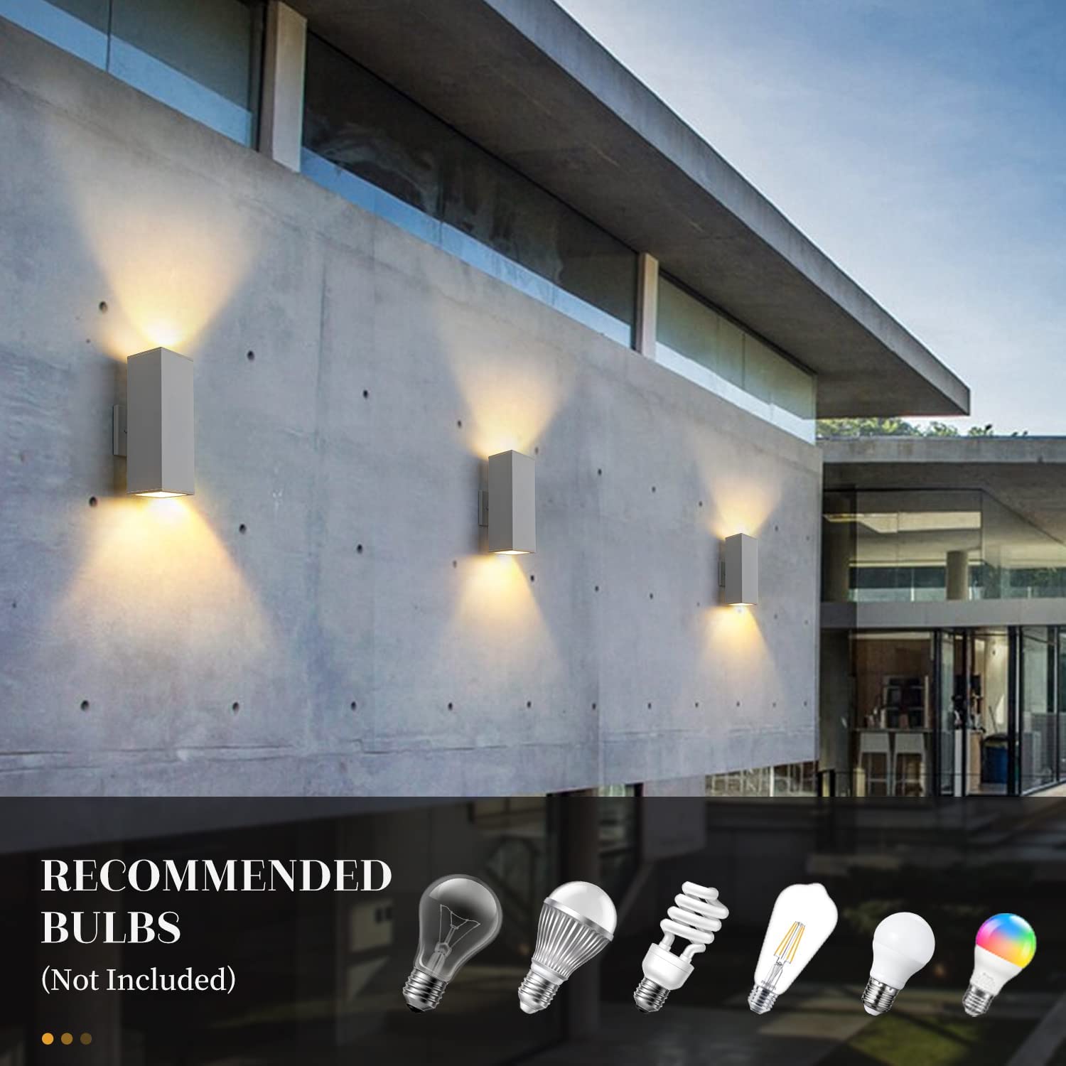 Harriet Porch Lights Outdoor Modern - Ip64 Waterproof Aluminum And Tempered Glass Cover, 13 Rectangular Up/Down Wall Sconce For