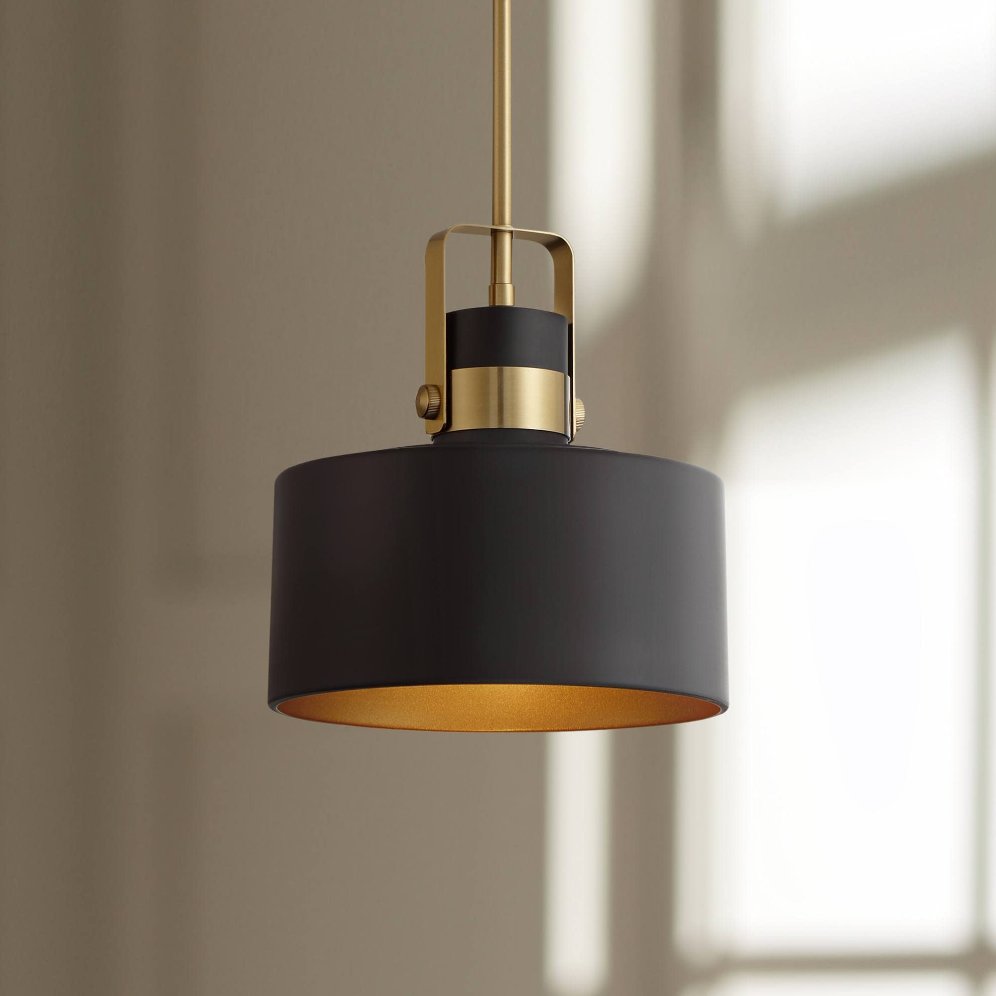 Possini Euro Design Courtney Soft Gold Mini Pendant Lighting 10&quot; Wide Modern Matte Black Outer Gold Inner Drum Shade Fixture For Dining Room Home Foyer Kitchen Entryway Bedroom Living High Ceilings