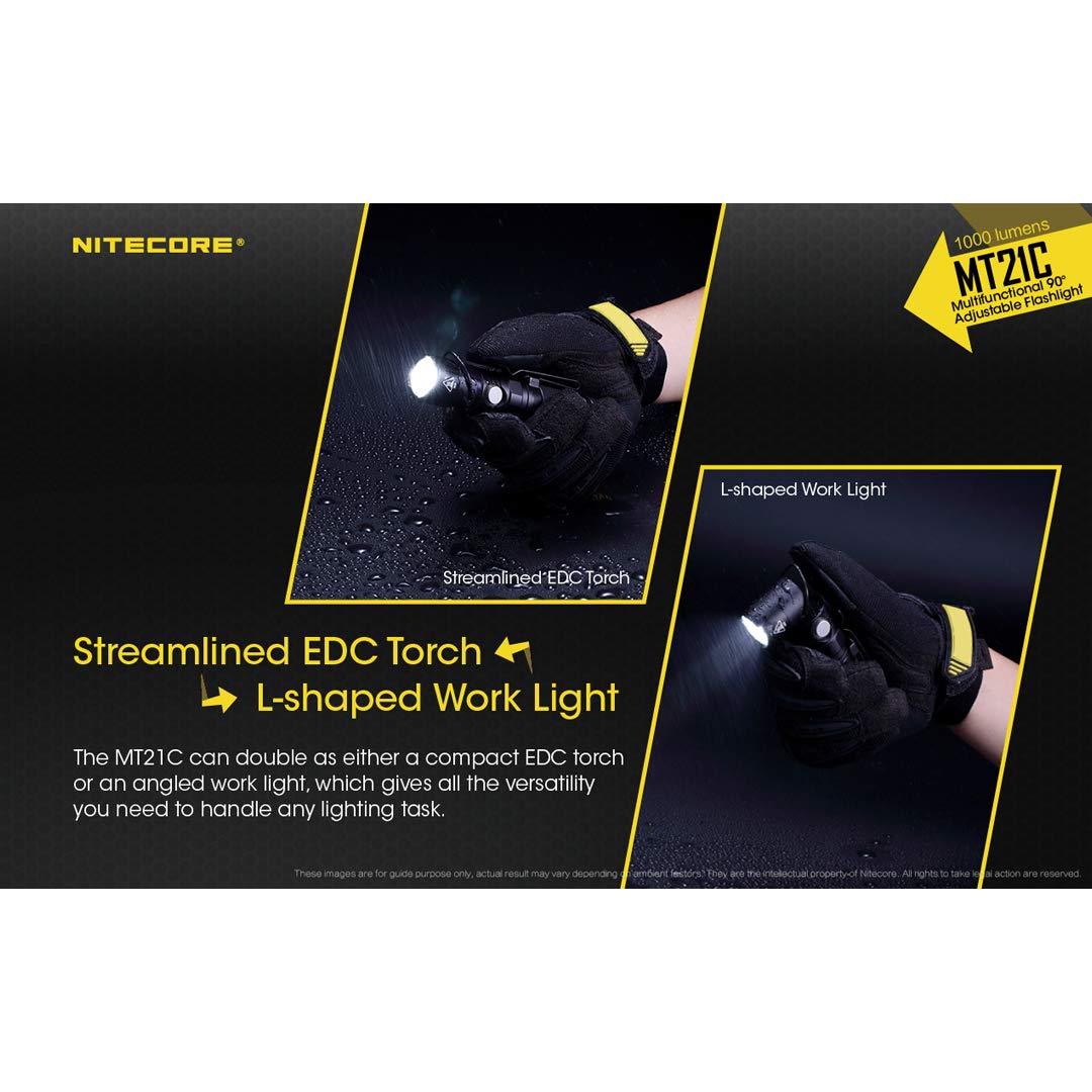 NITECORE MT21C LED Flashlight, 1000 Lumen, Tiltable Head, Anodized Aluminum, Black