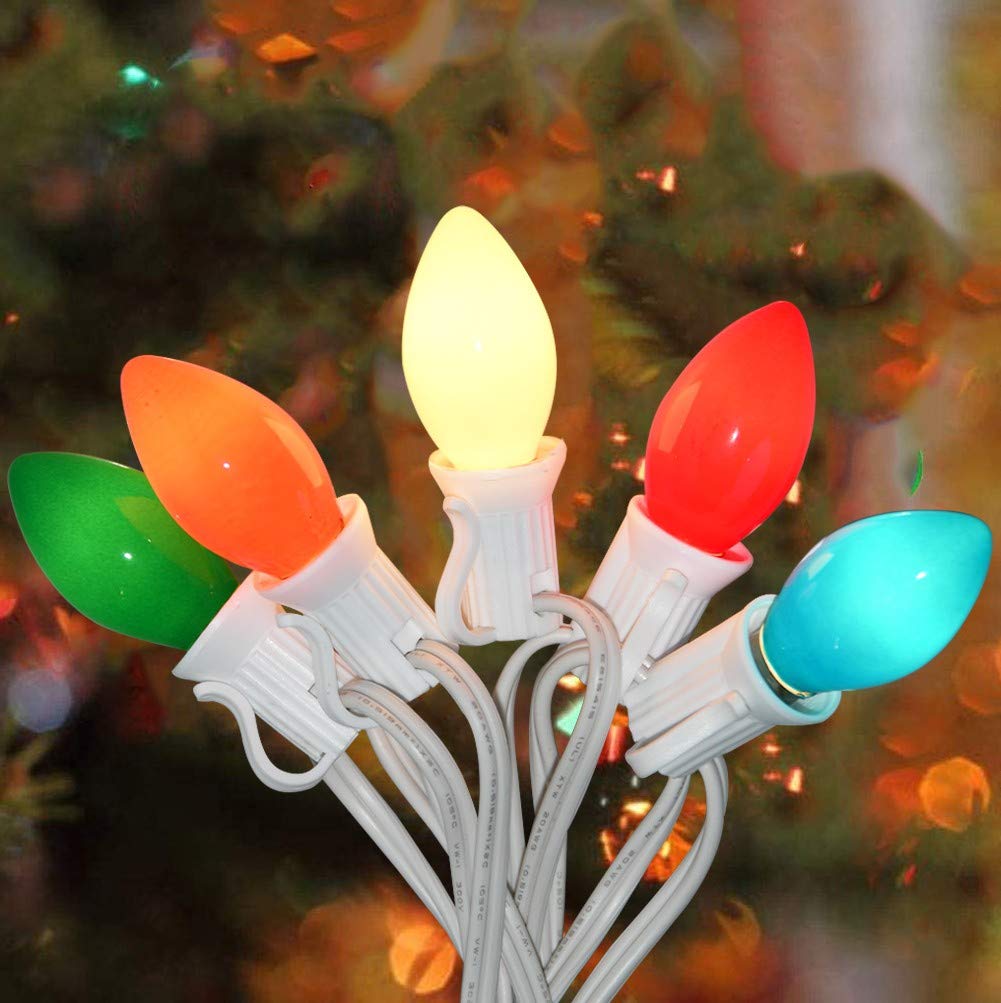 Romasaty C7 Christmas Lights Outdoor, 25Ft Vintage Christmas String Lights with 27 Multicolor Ceramic Bulbs, Hanging Christmas D