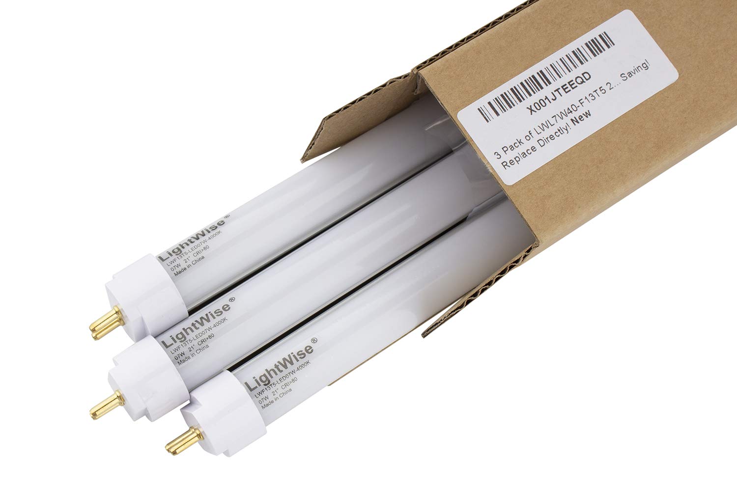 Lightwise LWL7W40-F13T5 21&quot; Direct Replacement Led Tube, 7-Watt, White, 4000K, Retrofit 13W T5 Fluorescent Tube of your Uncder-Cabinet Lights 50% Energy Saving, Replace Directly Set of 3